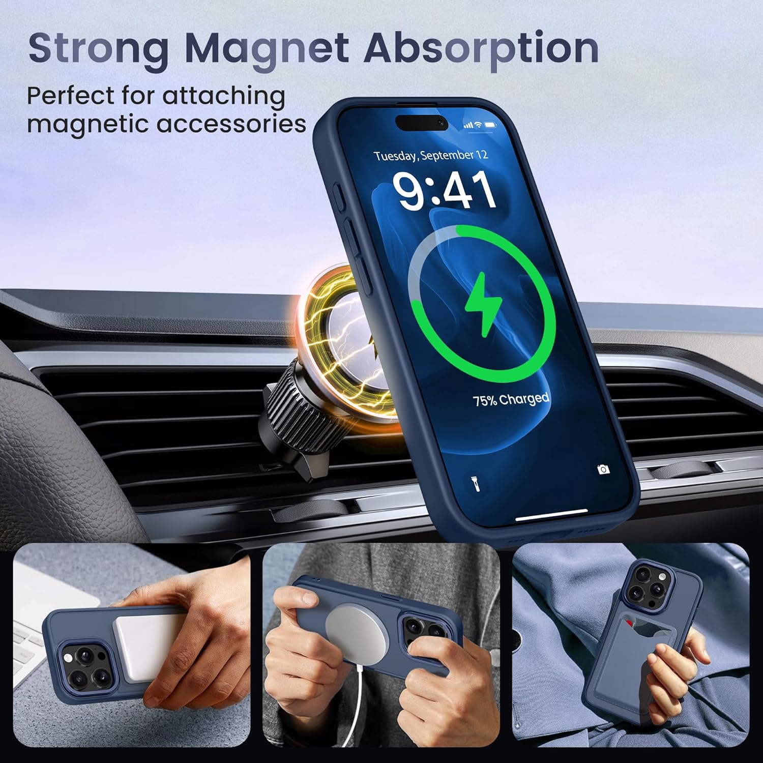 GolbinBox for iPhone 14 Pro Max Case, Compatible with Magsafe, Built-in Invisible Stand,Military-Grade Protection,Anti-Scratch Translucent Matte Hard Back Shockproof Protective Phone Case,Navy Blue - Image 5