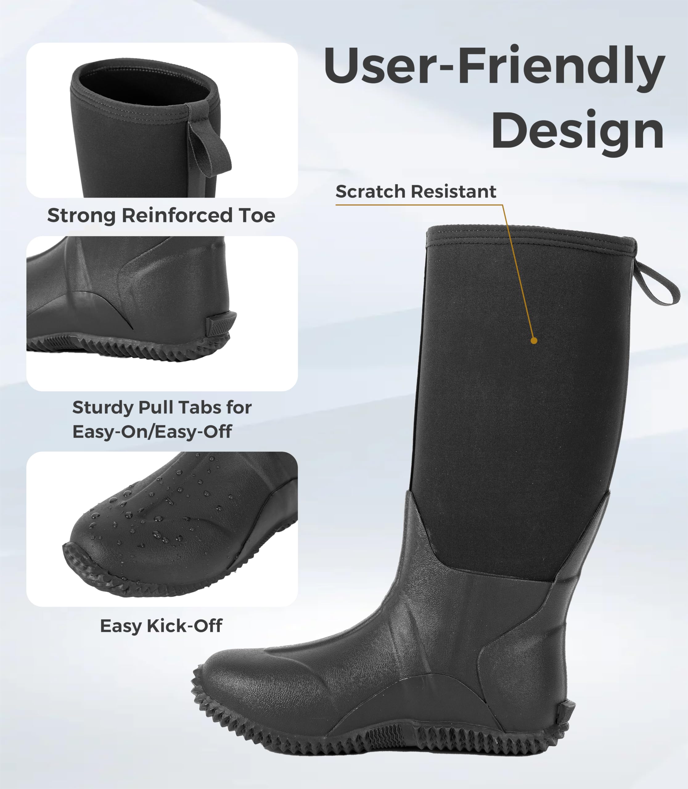Ubon Wasserdichte Neoprenstiefel für Herren, Schlamm, Arbeit, Jagd, rutschfest, Regenschuhe