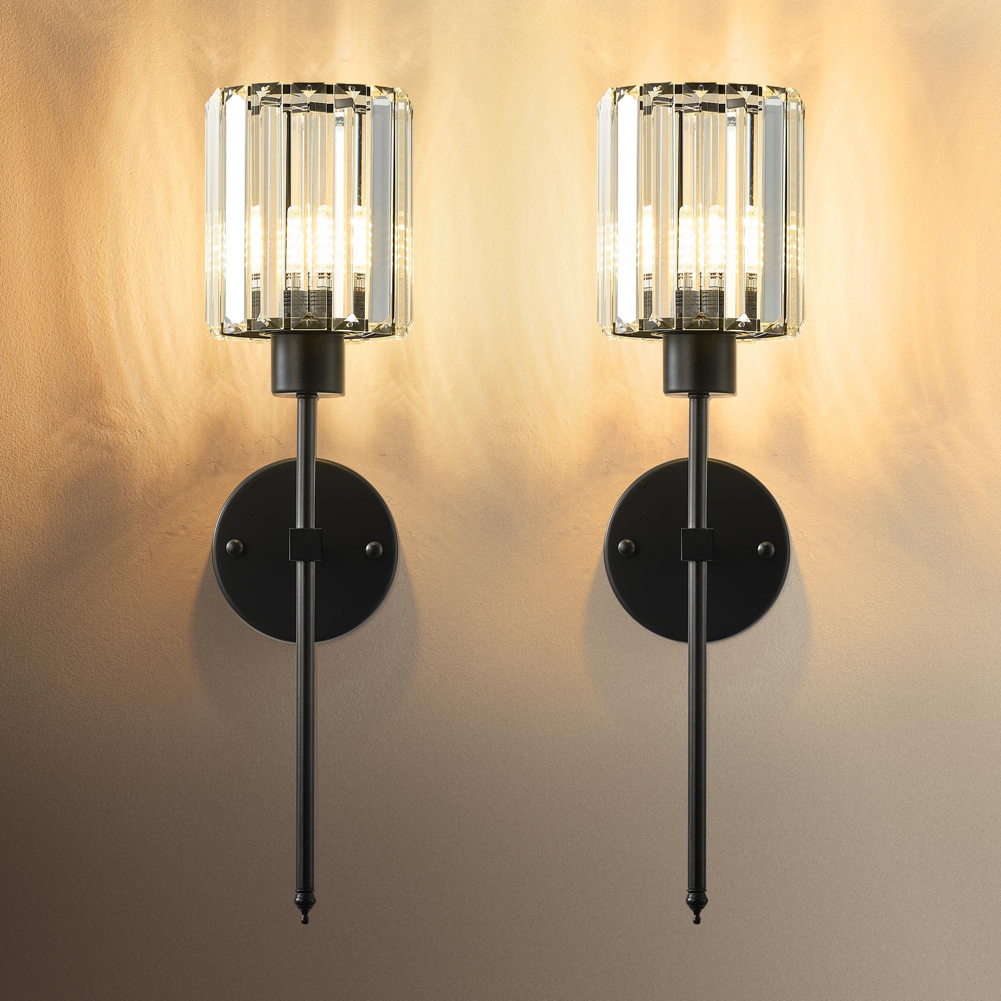 Photo 1 of KARTOOSH Hardwired Crystal Wall Sconces Set of Two - Dimmable Wall Light Fixtures 3000K, Warm White, for Hallway, Bathroom, Living Room, Bedroom, Black, 20.1 Inch