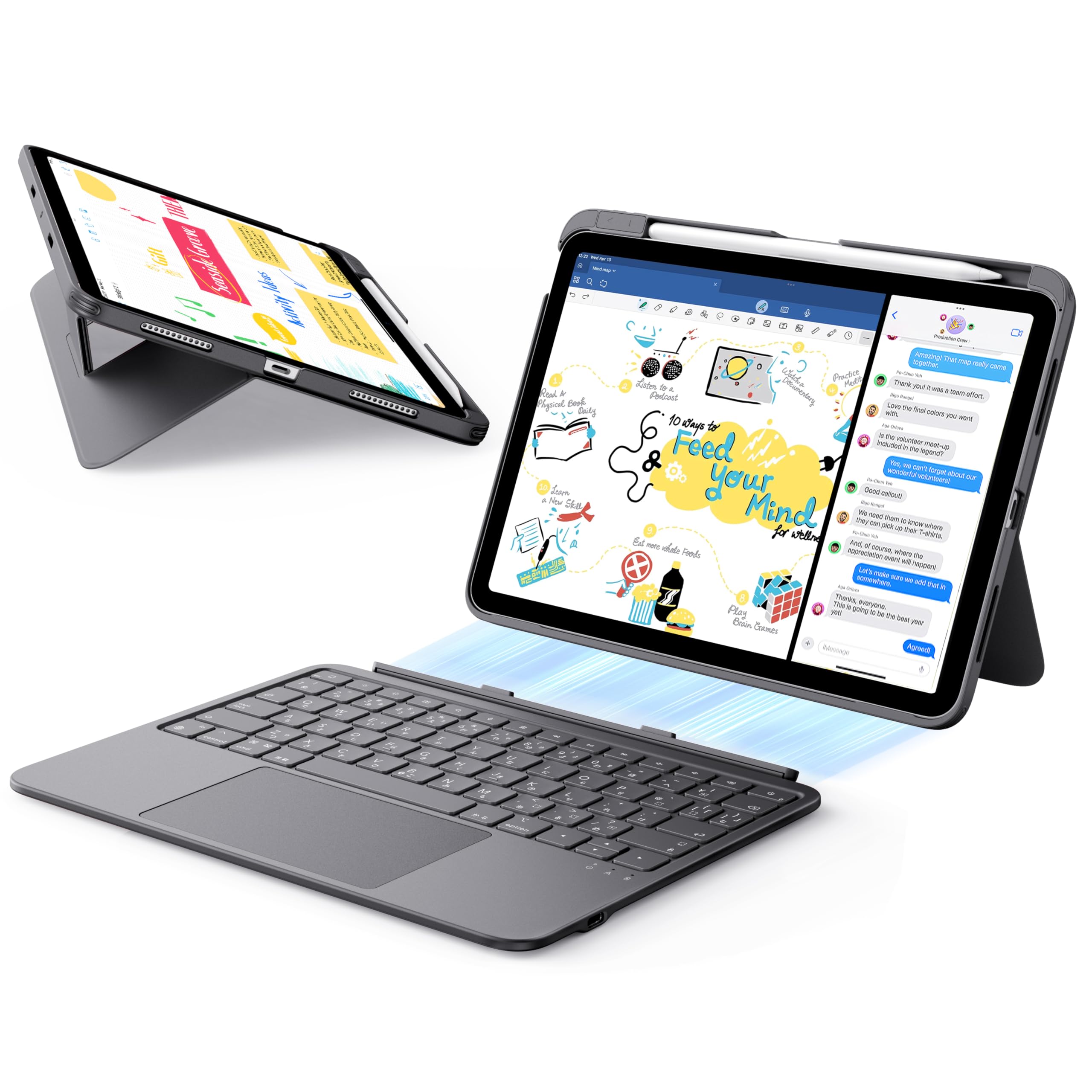 ESR iPad Air 11インチ用キーボード付きケース iPad Air 11インチ（M3）2025年 取り外し可能Bluetooth