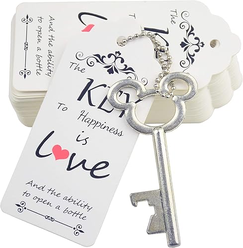 Miniatura 11 de Aokbean Juego de 52 piezas de abridor de botellas con diseño de esqueleto vintage, recuerdo de boda, recuerdo de invitado, con tarjeta de Cobre