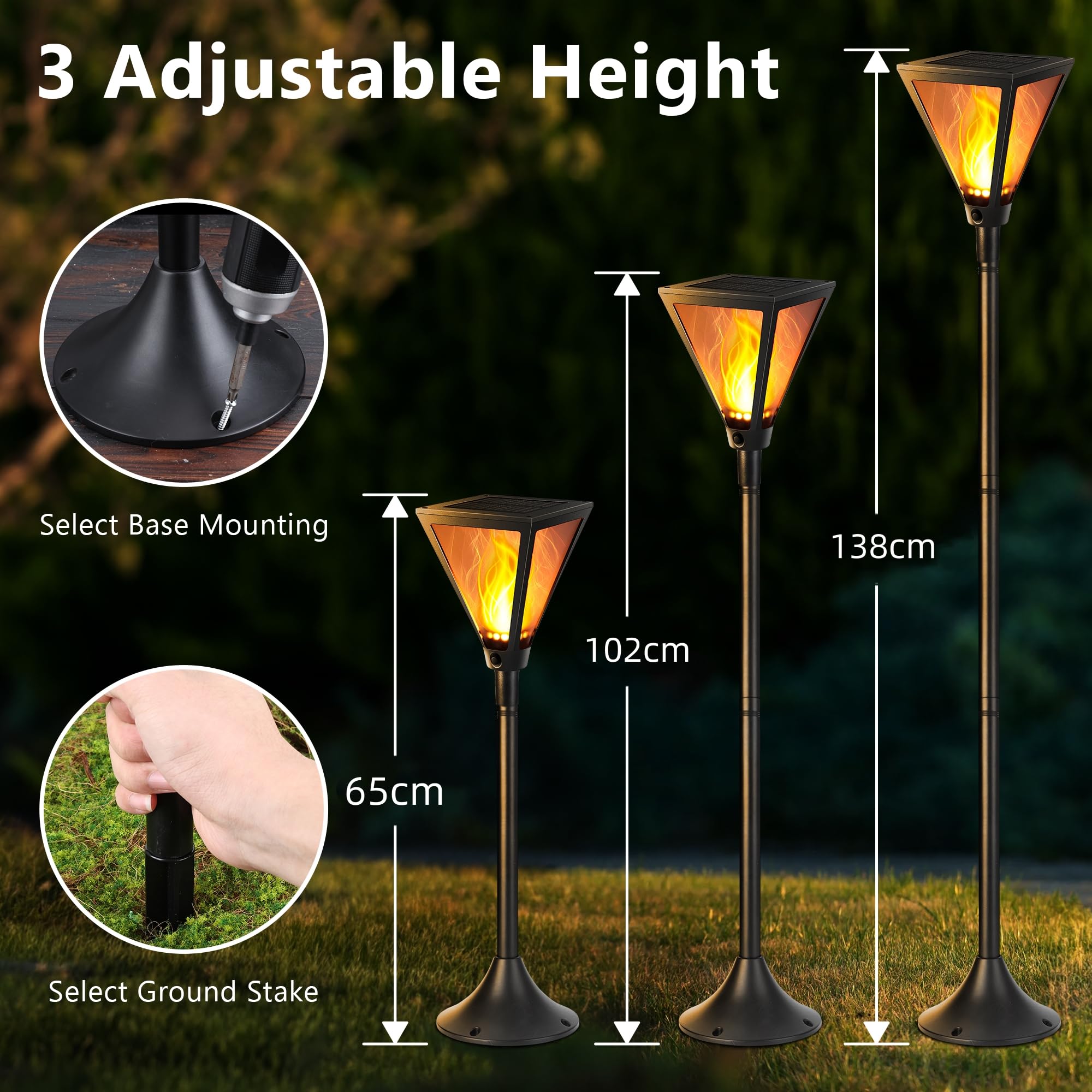 Joomer 2 Pezzi Luci Solari Esterno, 28 LED Lampade Solari da Giardino con Effetto Fiamma Tremolante Realistico, Solare Fiamma Luci 3 Alturas IP65 Impermeabile per Vialetto Prato Giardino Decorative