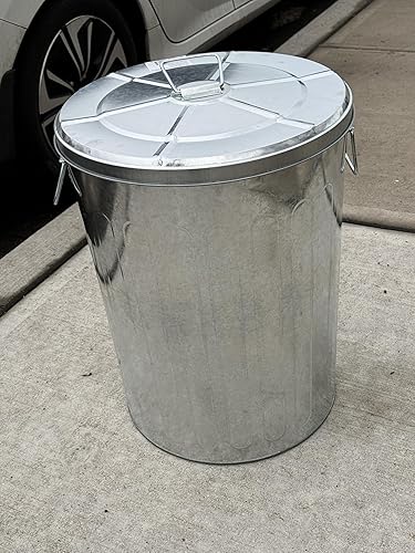 Miniatura 7 de Plexon Bote de basura de 20 galones con tapa, pregalvanizado, bote de basura de metal, gris, PL-20-1PK