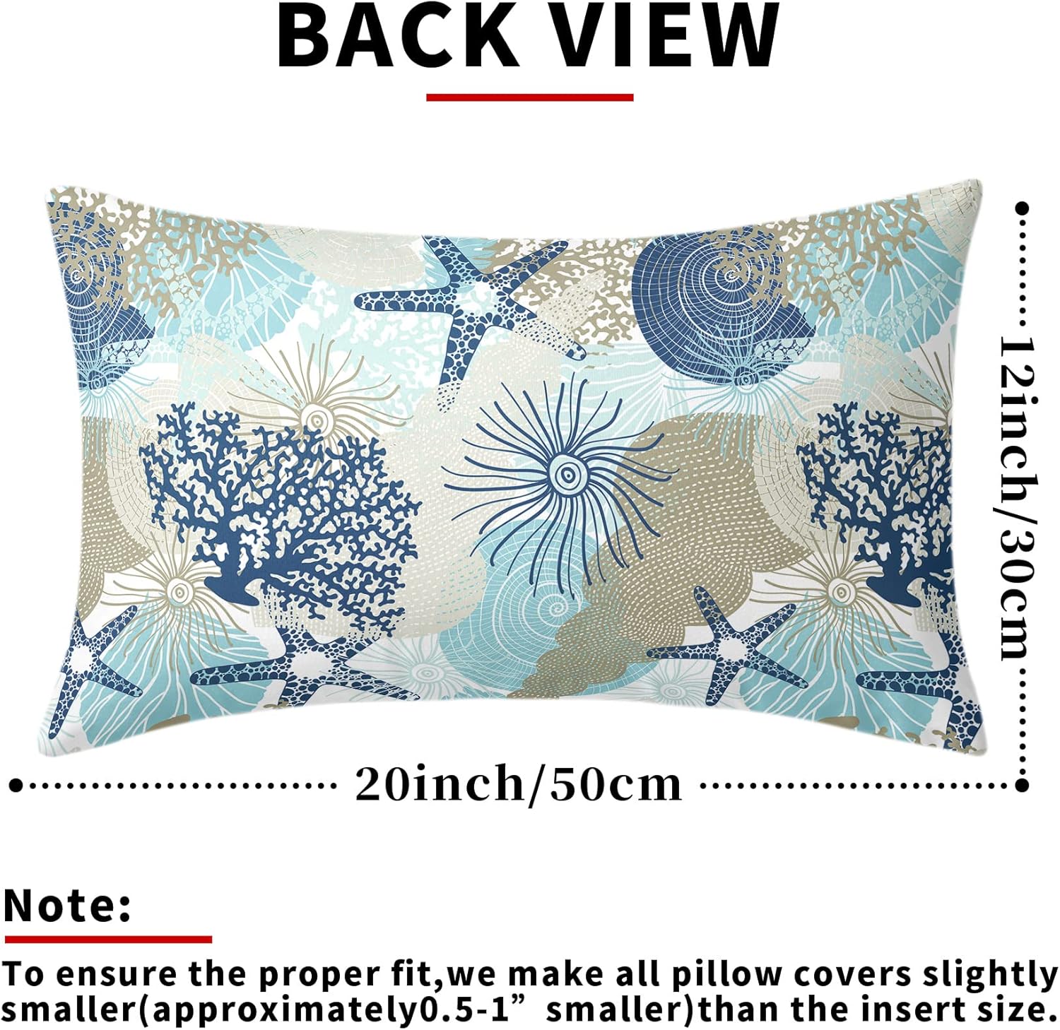 Kawani Nautical Coastal Pillow Covers 12X20 in Beach Ocean Themed Decorative Lumbar Bed Pillow Cases Set of 2 Starfish Seashell Throw Pillows Home Decor for Living Room Bedroom Bed Cushion Outdoor - Image 3