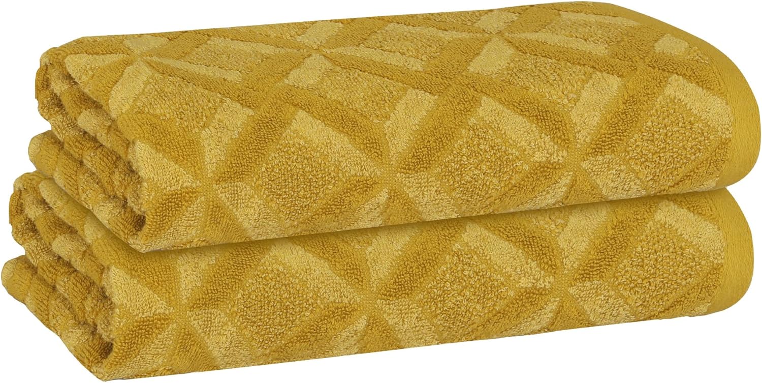 2 Pack Geo Hand Towel, Bath Towel, and Bath Sheet, 100% Cotton Yarn Dyed, Lux Drying Experience, Great for Hands and Body, Perfect for Spa & Home Use (Gold, Bath Towel)