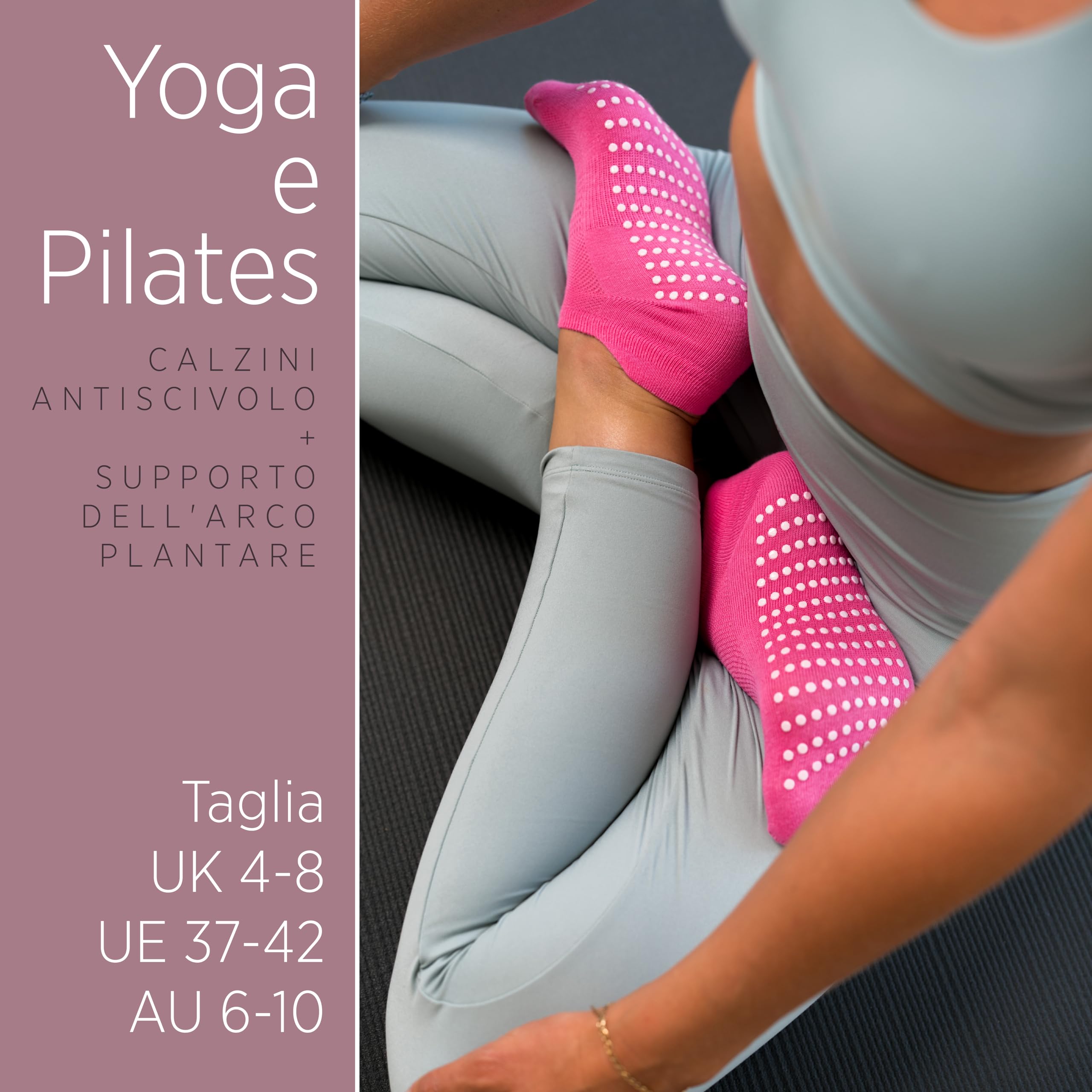 All Things Accessory 3 x Paia di Calze Anti-Scivolo Yoga Pilates Arti Marziali Fitness Danza Barre, Antiscivolo, Calze con Grip Senza Dita Prevenzione Caduta, Sox EU 37-42