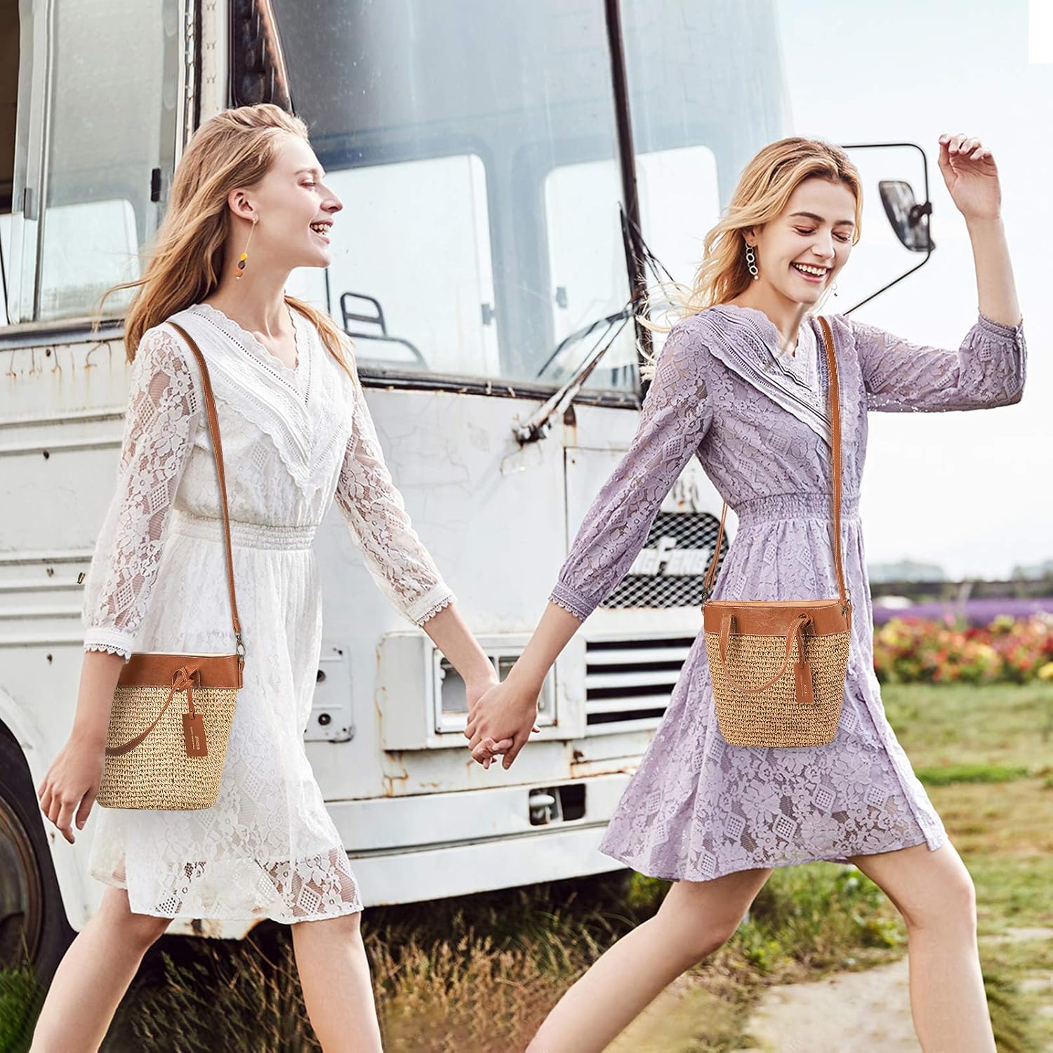 Miniatura 3 de JOSEKO - Bolsa de playa de verano bolsa de paja para mujer bolso con asa superior gran capacidad bolso de viaje