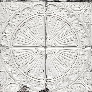 Livelynine 17.5x276 Rustic Tin Peel and Stick Wallpaper Tile Look Off White Vintage Distressed Kitchen Wallpaper Waterproof Contact Paper Renter Friendly Self Adhesive Vinyl Faux Tin Ceiling Tiles