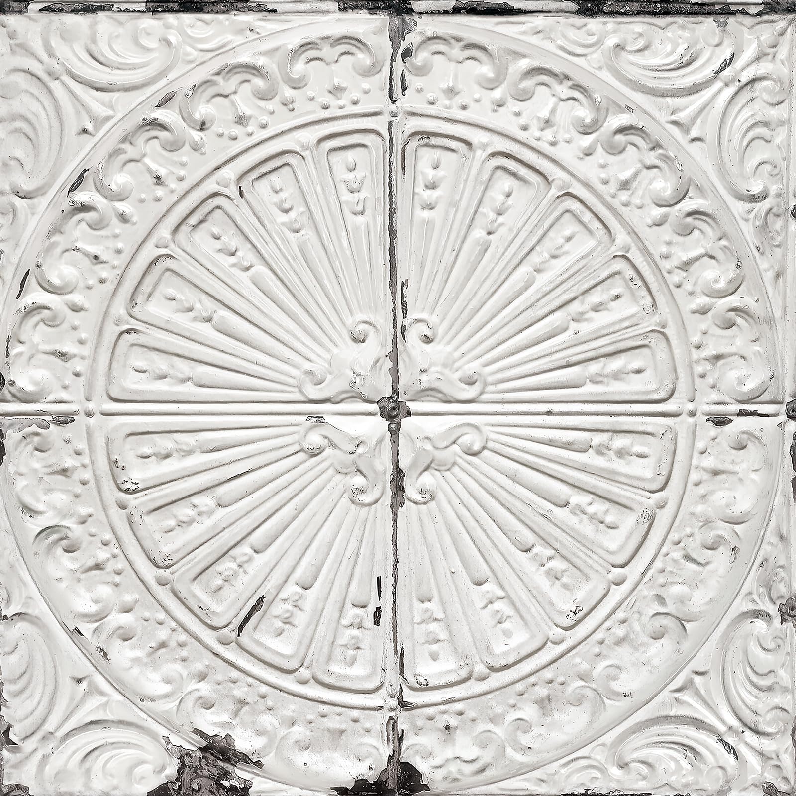 Livelynine White Tin Tile Wallpaper Peel and Stick Vintage Faux 3D Embossed Contact Paper Decorative Old Metallic Self Adhesive Wallpaper for Kitchen