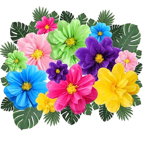 Watersay 42 Pcs Tissue Paper Flowers Faux Palm Leaves Set