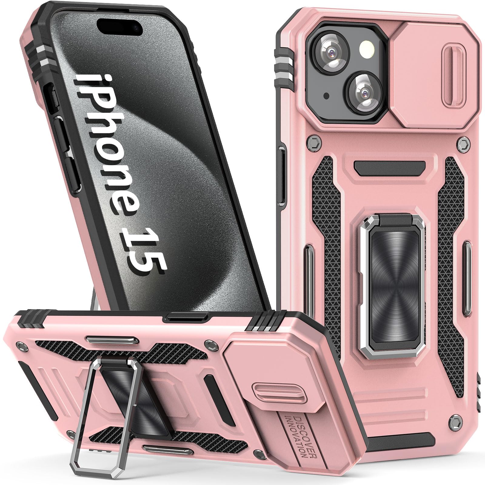 SEFING Phone Case for iPhone 15 Case iPhone 15 Phone Case with Camera Cover, with Ring Holder Kickstand, with Magnetic Car Mount Function, for iPhone