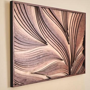 NEODECO Parametric Wood Wall Art, 3D Acoustic Wall Panel of Parametric Cut & Stained Birch Plywood Layers, Geometric Wall Hanging, Abstract Wood Wall Decor Small
