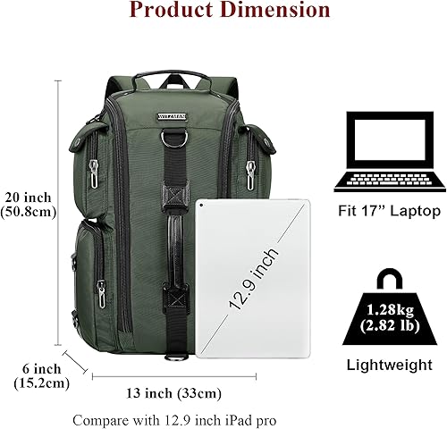 Miniatura 5 de WITZMAN Mochila de viaje para hombres y mujeres, mochila de mano para aviones, compatible con laptop de 17 pulgadas, Verde (Army Green New), Grande,