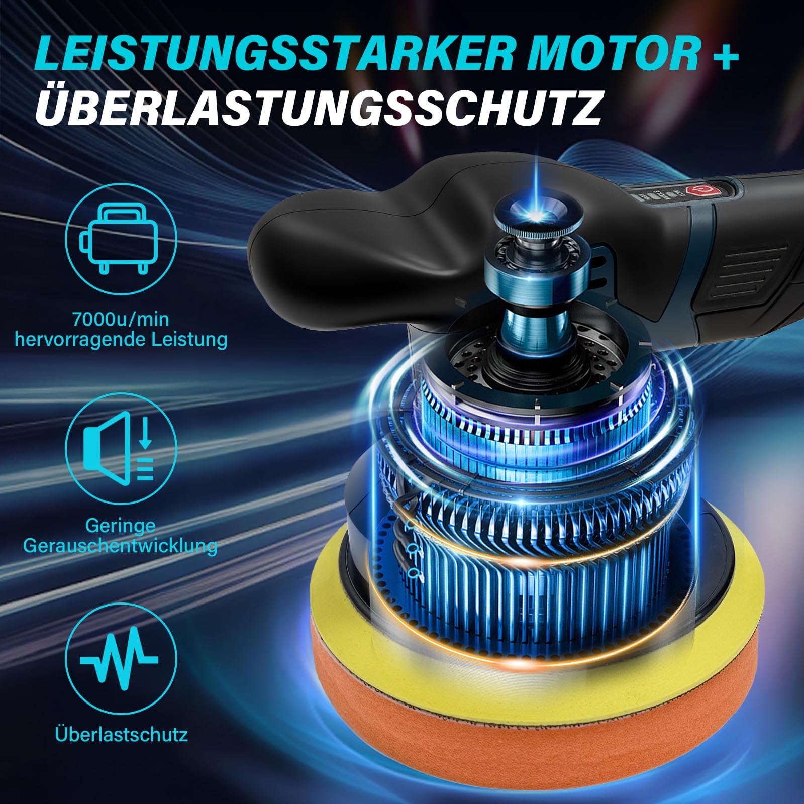 Akku Poliermaschine für Bosch Professional 18V, 6 Zoll Autopolierer, 3 Geschwindigkeiten bis 7000 U/min, Leicht & Kabellos, 21-teiliges Polierset für Polieren, Wachsen & Autoaufbereitung (Ohne Akku)
