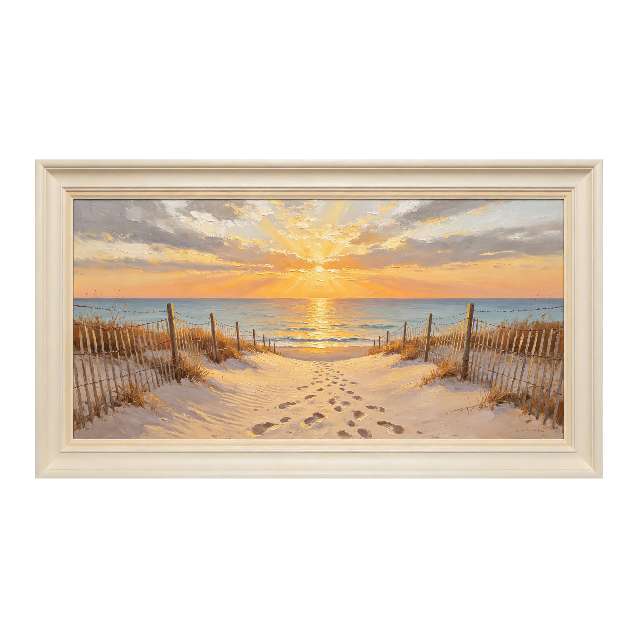 Yzpallescene Art260711105 3D Framed Wall Art Coastal Sunset Seascape Oil Painting Beach Landscape Large Size Selfadhesive Removable Wall Decor Prints Artwork For Living Room Bedroom Office