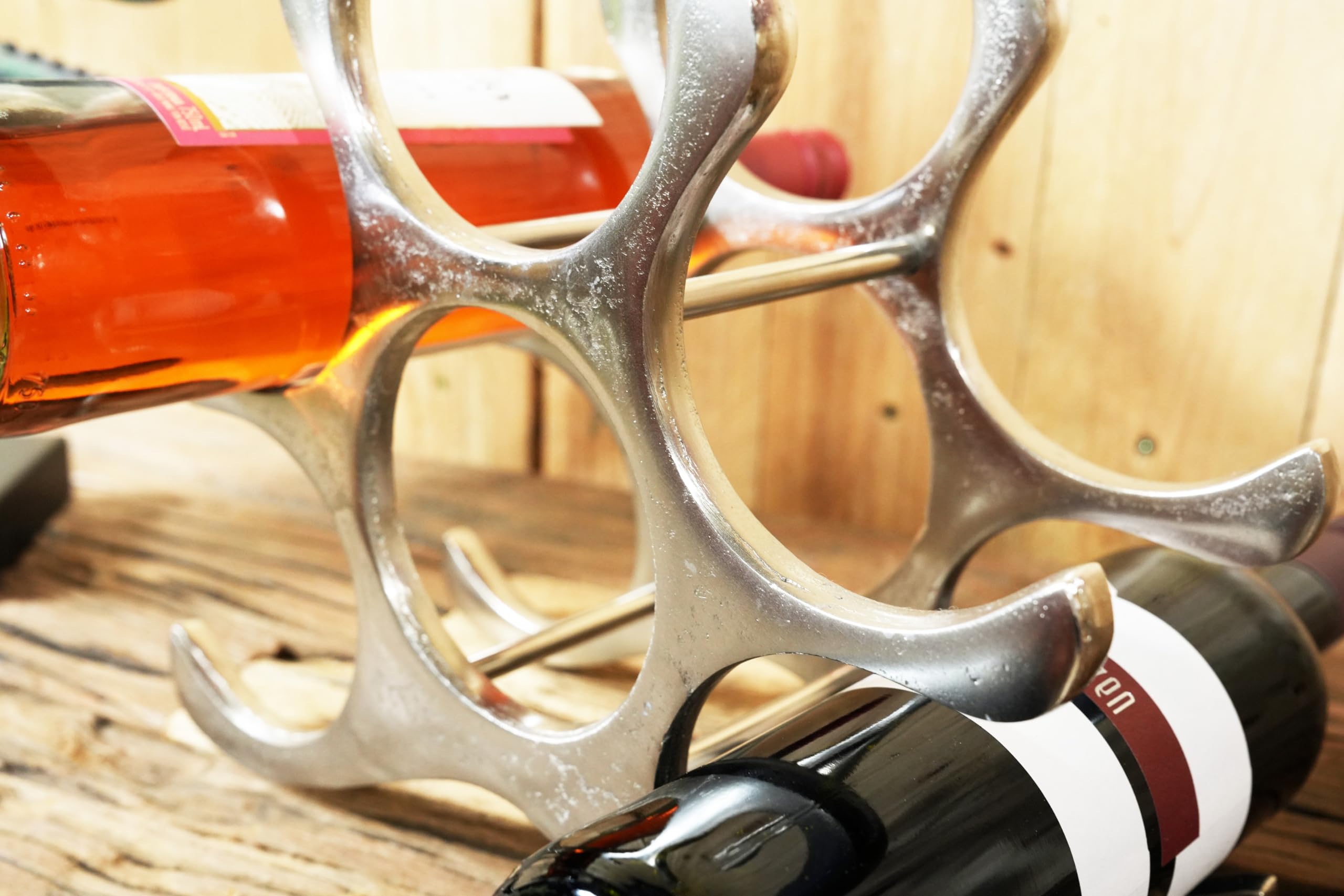 MichaelNoll Weinregal Flaschenregal Aluminium Silber Luxus - Weinständer, Regal für Flaschen Modern aus Metall - Flaschenhalter/Flaschenständer für Sekt und Wein - 27 cm