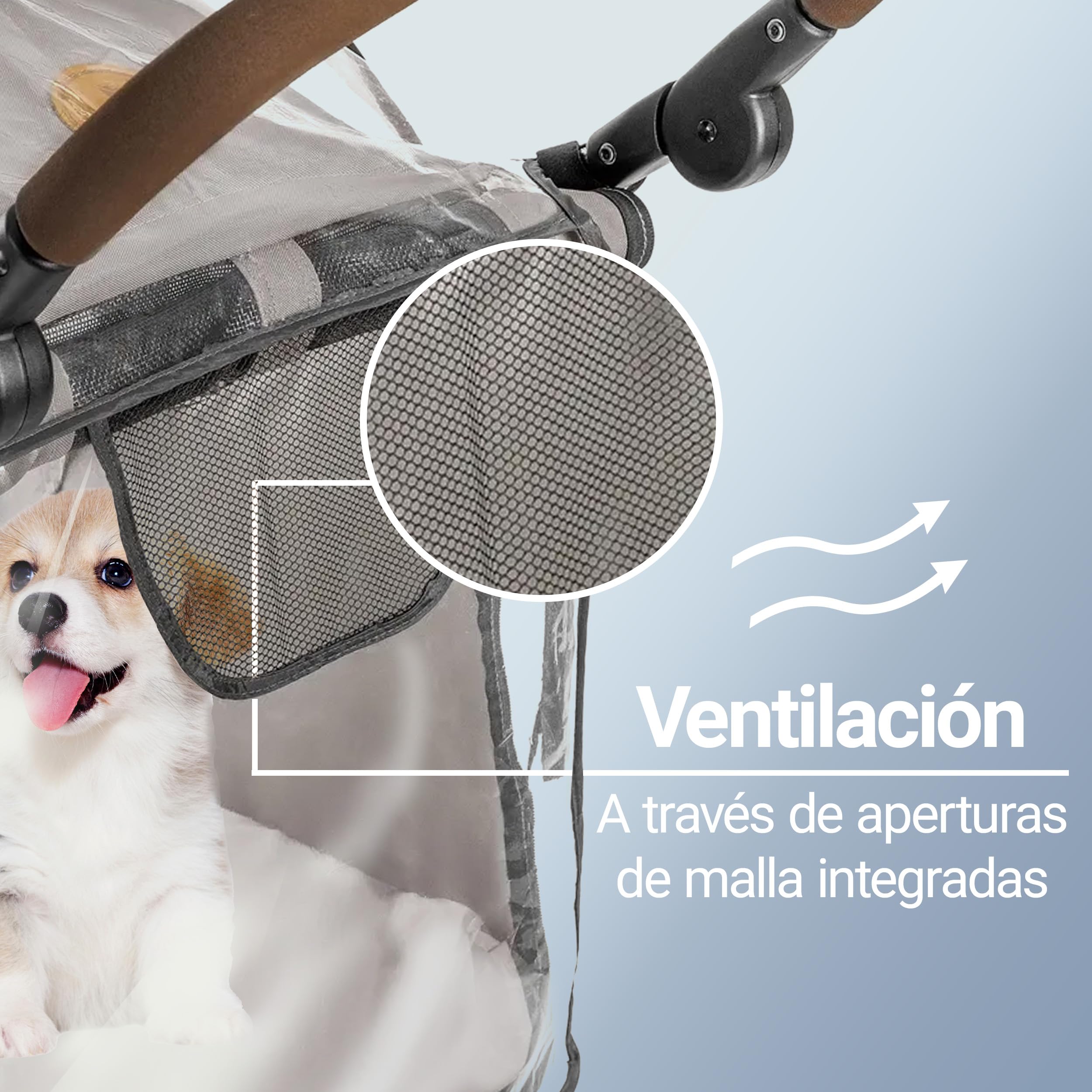 Zamboo Plastico Protector Lluvia para Carrito de Perros y Gatos Universal - Funda Impermeable Protectora - Cubrecarro para Cochecito de Mascotas con Ventana Mallas y Entrada Abatible