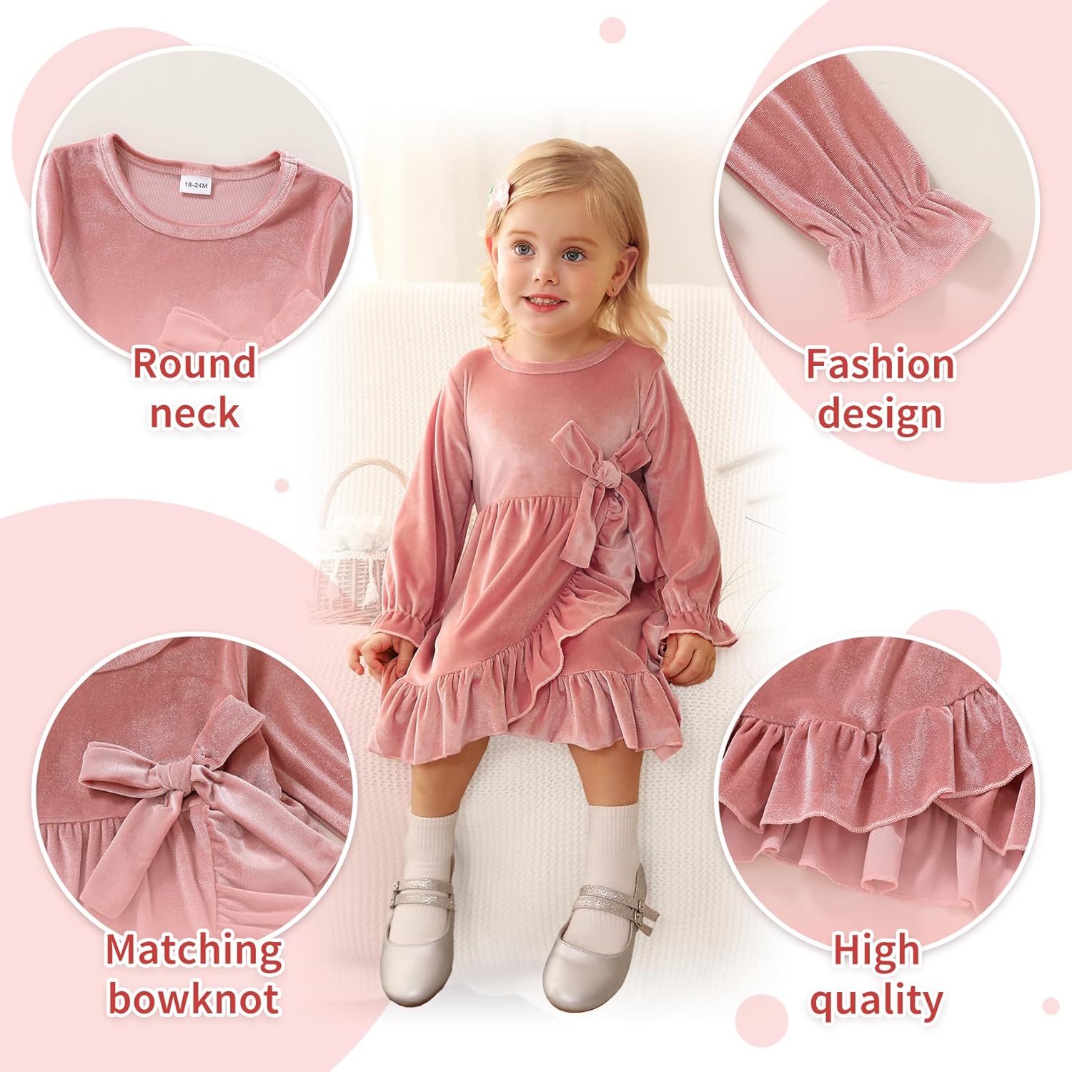 YOUNGER TREE Kids Toddler Dress Baby Girls Fall Dresses Ruffle Long Sleeve Bowknot Casual Winter Dress for Girl - Image 5