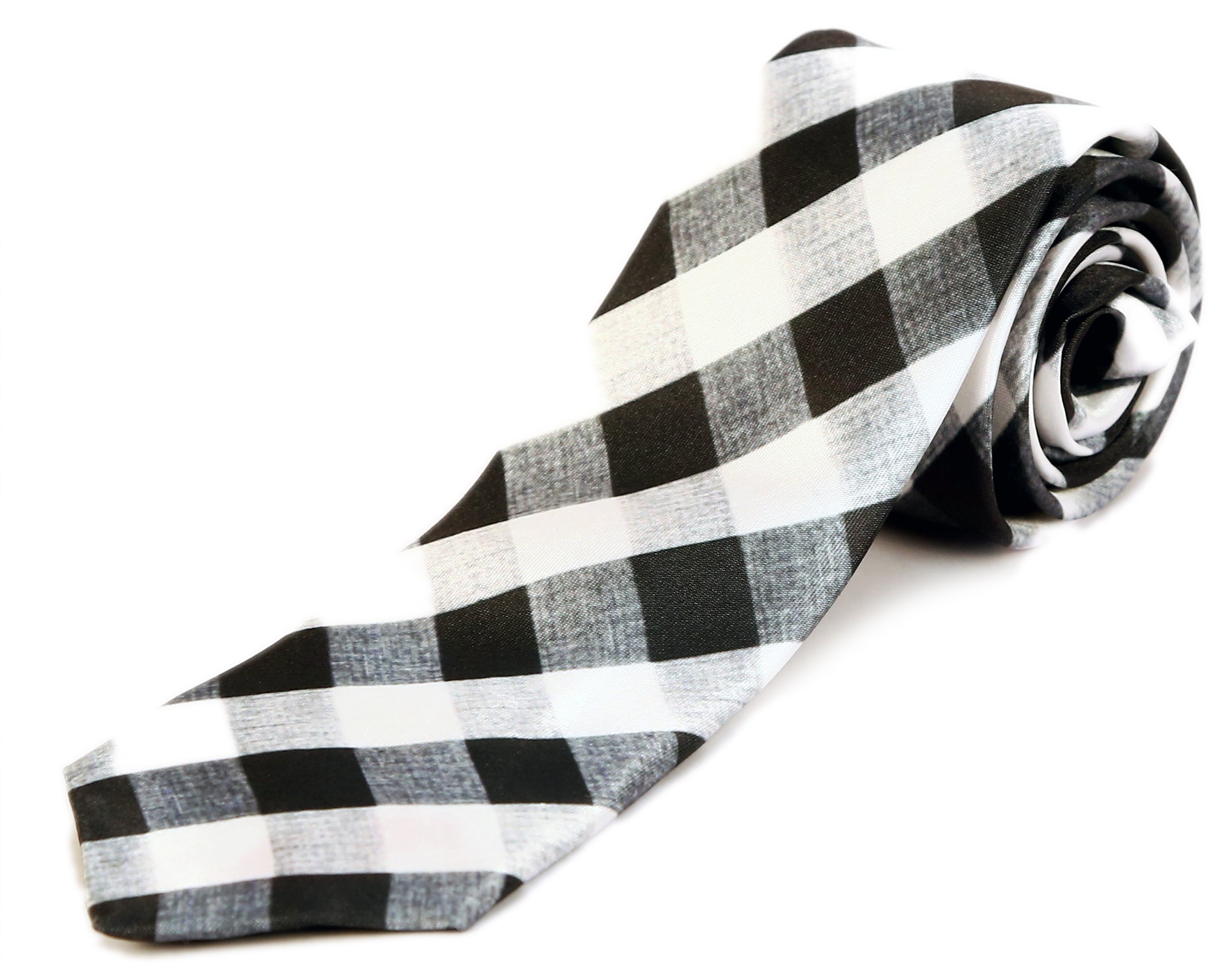 blacksmith Men's Satin Husk Checks Tie (Black and White, Free Size)-picture-22