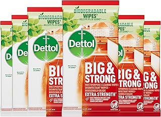 Dettol Big and Strong Kitchen Antibacterial Cleaning Wipes Citrus, 25 Wipes x 6 Pack