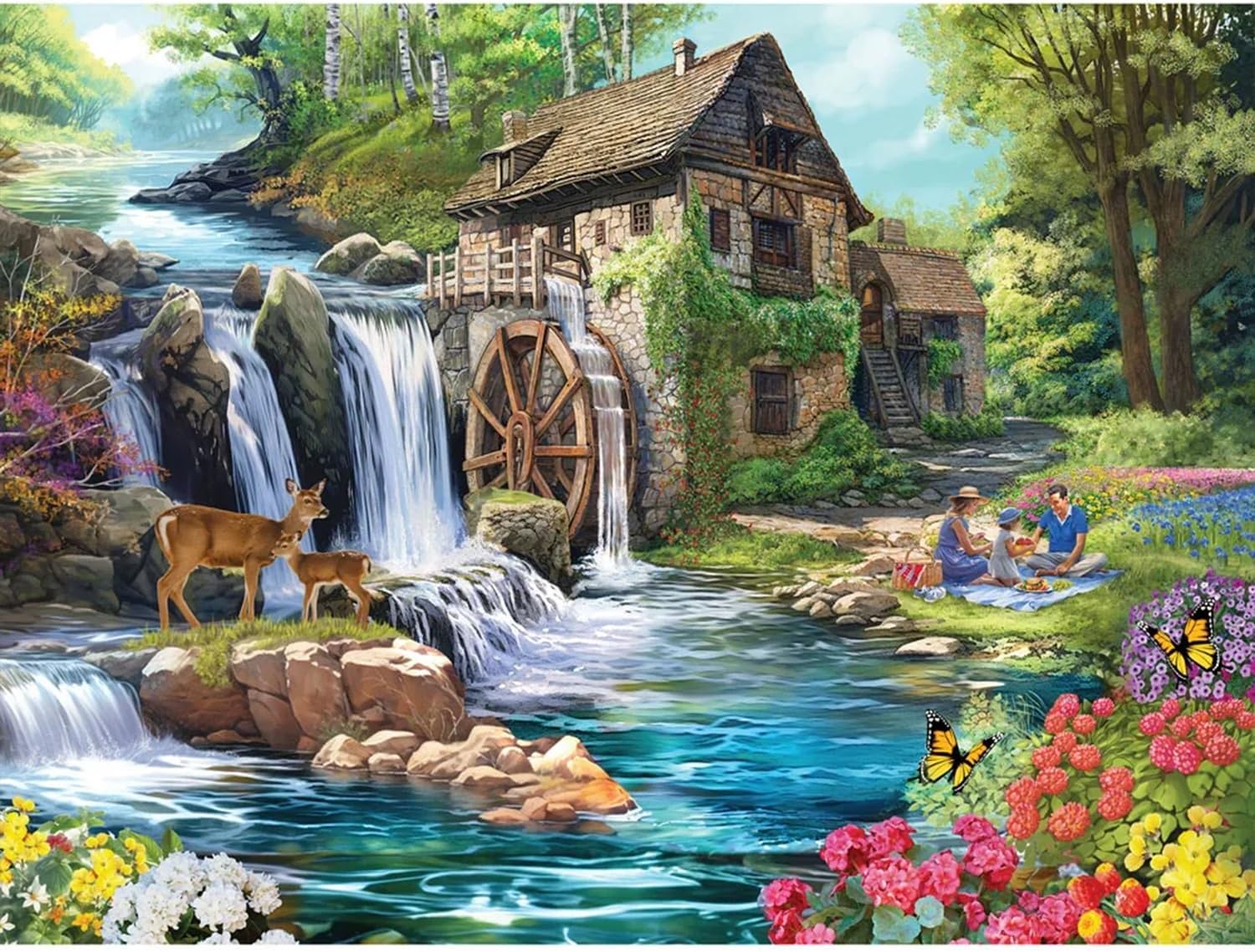 Bits and Pieces 1500 Piece Puzzles for Adults - Large 24" x 33" Large Jigsaw Puzzles 1500 Pieces Landscape River Waterfall, Random Die Cut, No 2 Pieces Alike, The Old Mill