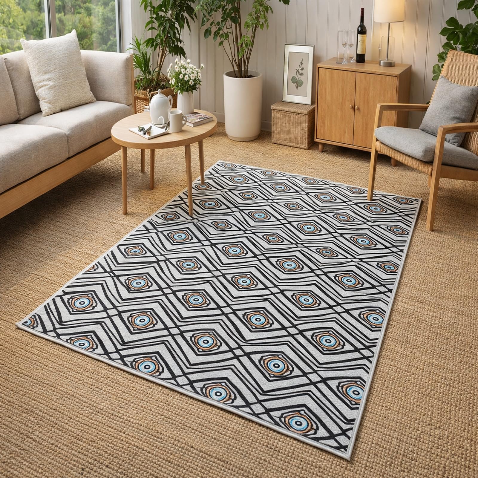 Tapis lavable 160x200cm géométrique gris abstrait antidérapant pour salon et grande chambre