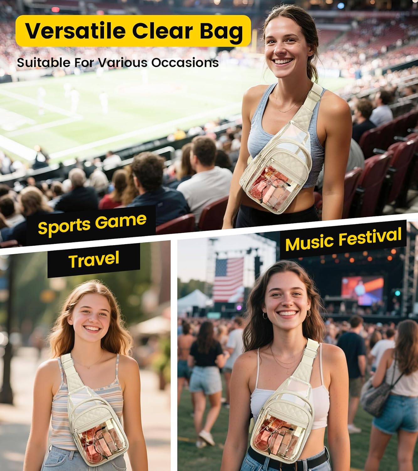 Vorspack Clear Bag for Stadium Events - Crossbody Bag for Women Clear Stadium Bag for Concerts Sports Festivals - Image 2