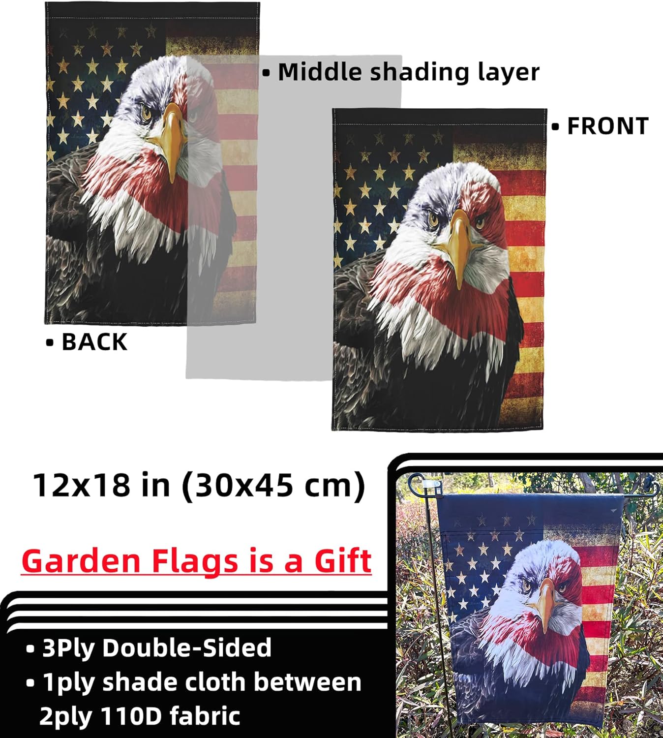 American Flag Bald Eagle 3x5 Ft USA Vintage Color Flags, Double Sided Print and Garden Flags 12×18 Inch for Outdoor Indoor Decor Patriotism Flag - Image 5