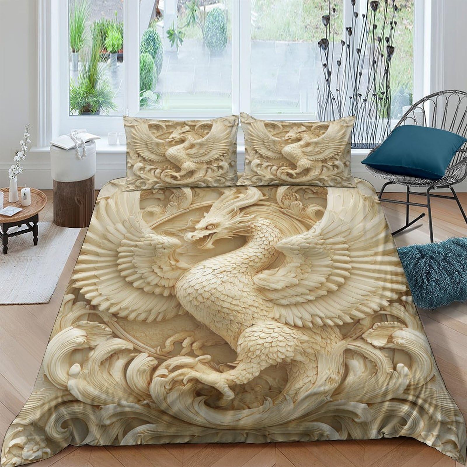 Ctjqhvkz Style-5 3D Printed Golden Phoenix Fitted Sheet Microfiber Soft Decorative Swan Bed Cover For Bedroom Dorm Mattress Protection Single（135X200cm）