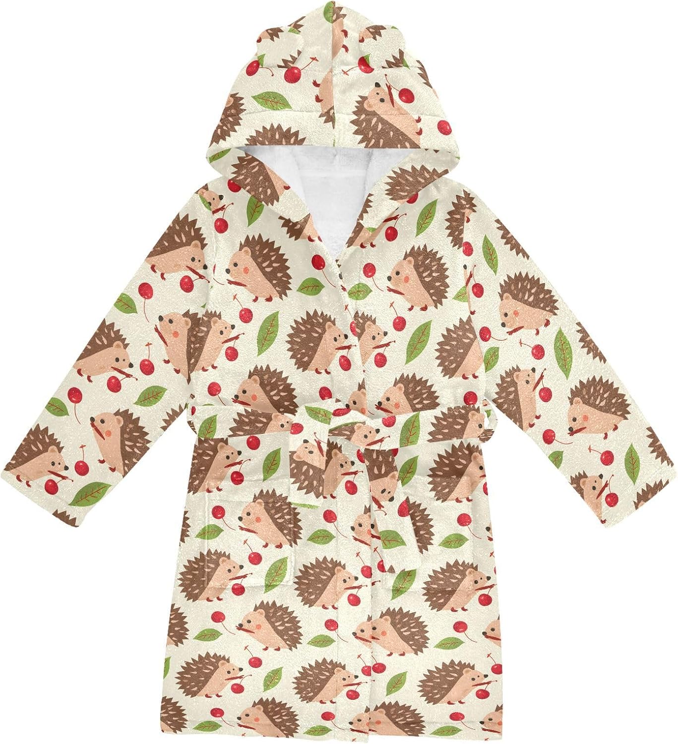 senya Hedgehog and Cherry Toddler Hooded Bathrobe Kids Soft Plush Bath Towel Robes for Boys Girls 2-12 Years