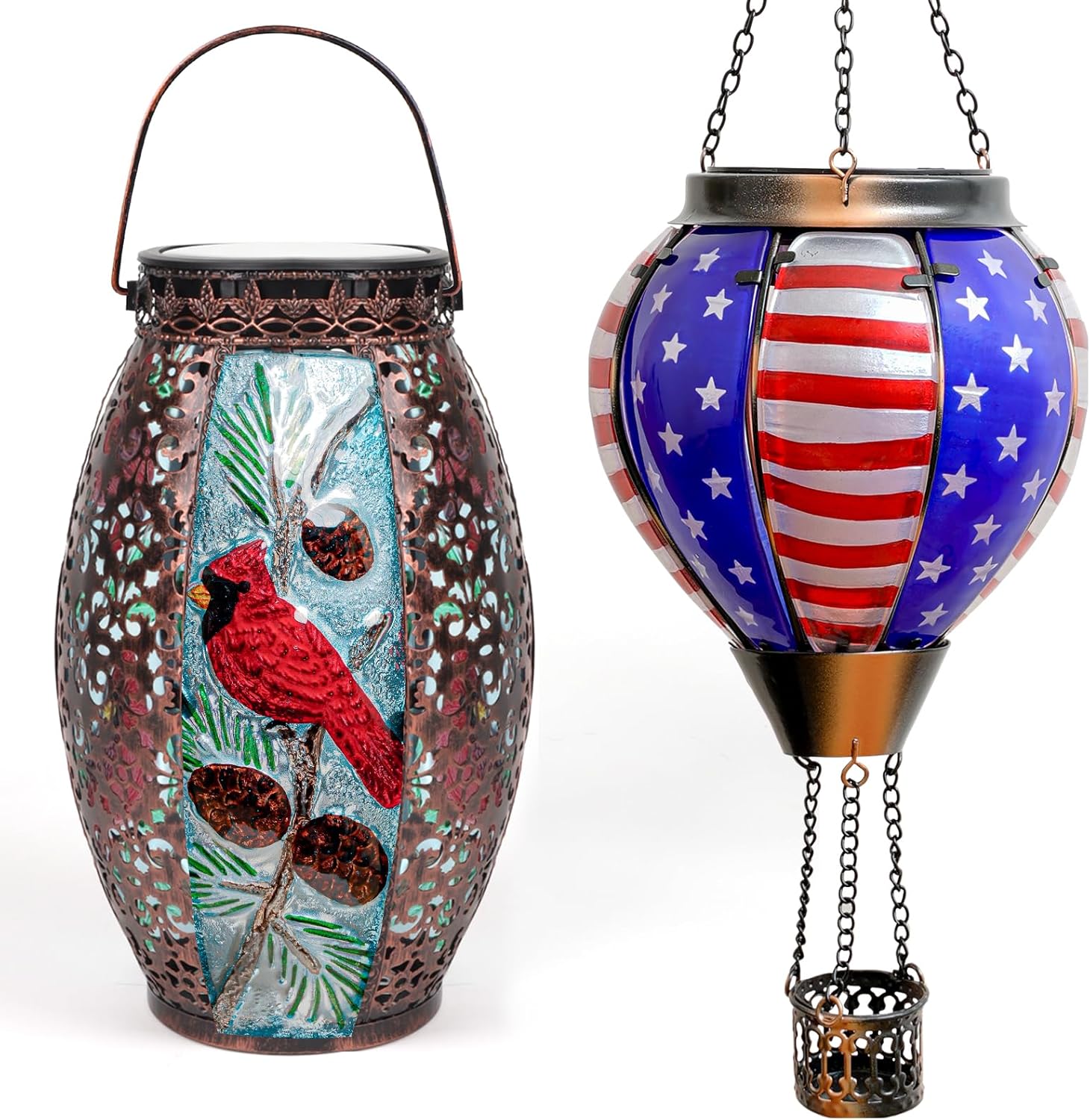 Larekook Cardinal and TY4500-Star Solar Hanging Lantern, Red & Blue, IP44 Waterproof