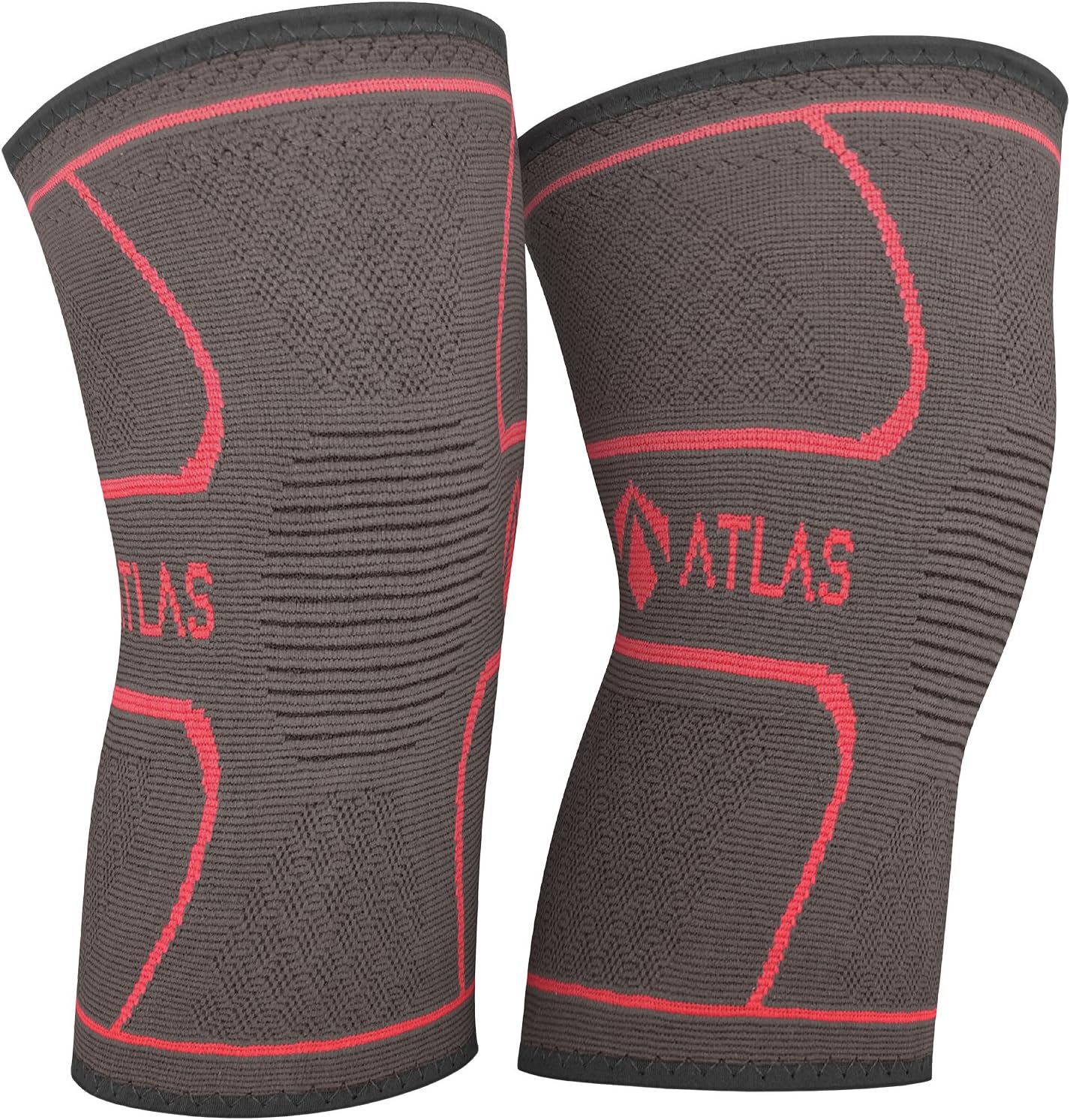 Atlas Sport Knee Support Sleeves - Ideal Compression for Running, Weight Lifting and Everyday Use - For Men and Women (1 Pair) (Red, L)