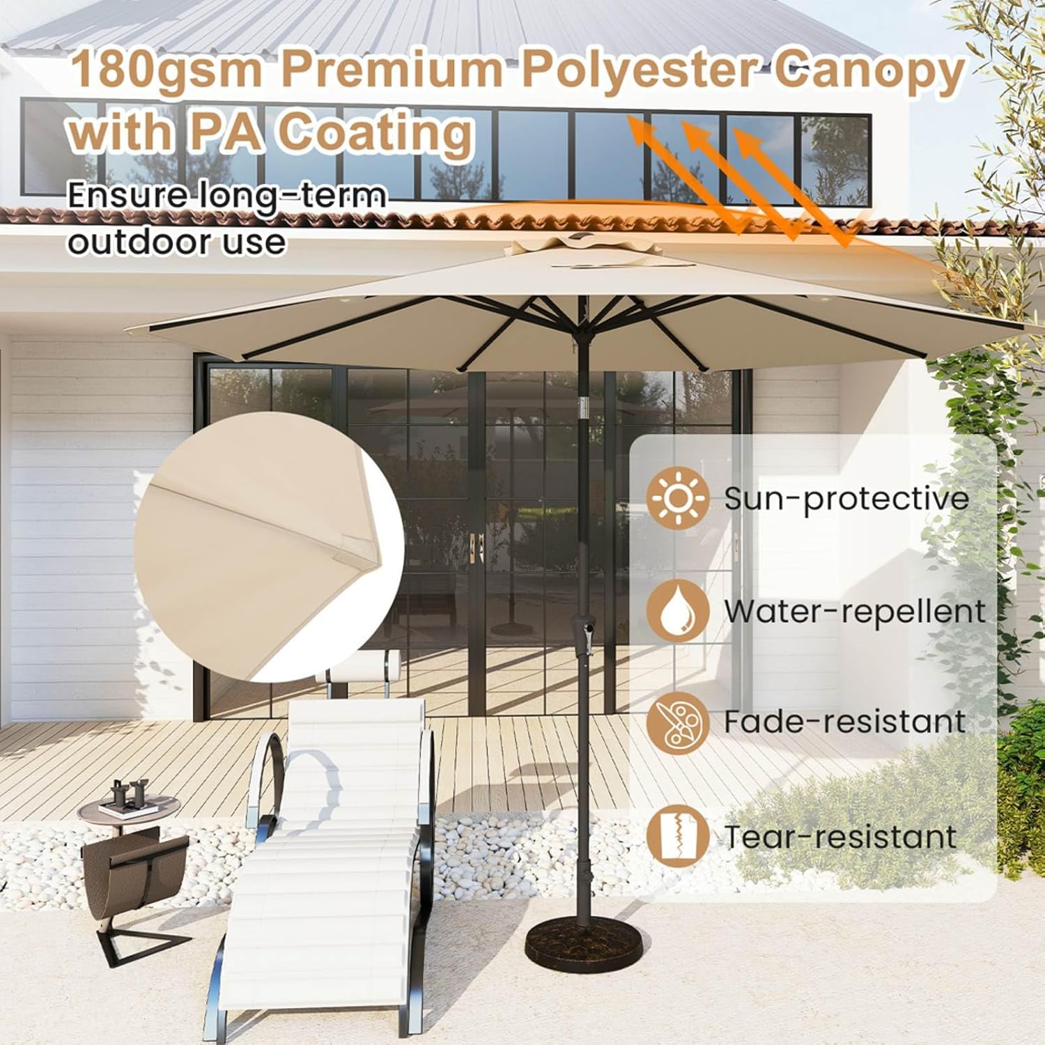 Costway 3 M Patio Umbrella, Outdoor Market Umbrella W/Crank, Push Button Tilt, 8 Sturdy Ribs, Double-Tiered Table Umbrella, Sun-Protective Waterproof Canopy Parasol for Garden Yard Deck Pool Lawn