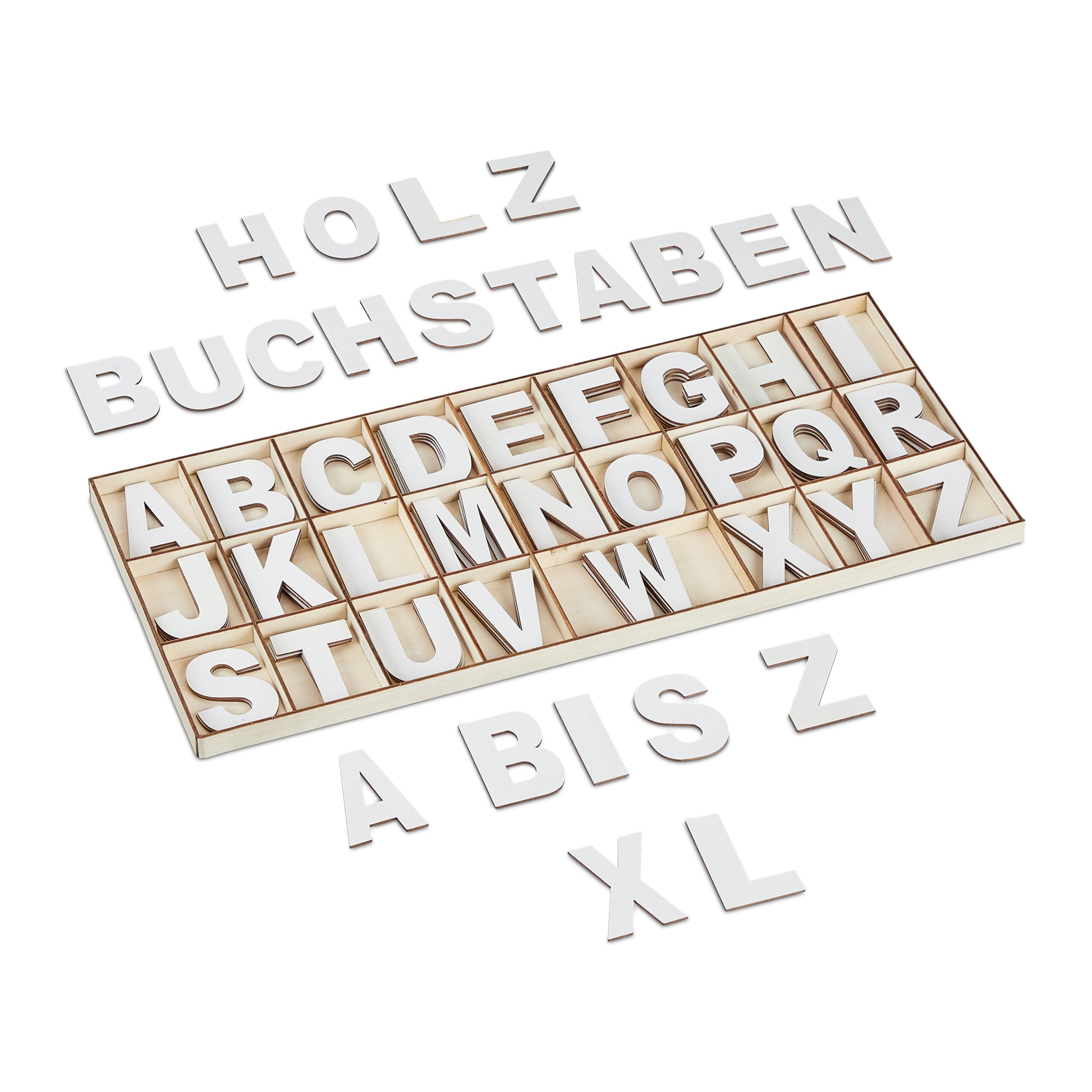 Relaxdays Natural Wooden Letter Set, 104 Pieces, Capital A-Z, Signs, 5 Cm, Large, For Handicraft, Decoration, Classroom,