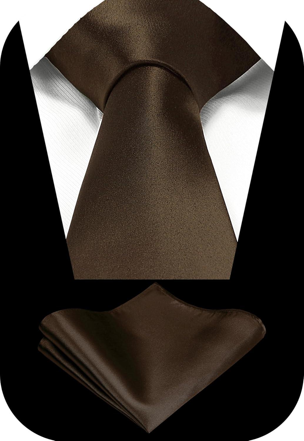 TIE G Solid Satin Woven dyed Color Formal Black Necktie and Pocket Square Sets in Gift Box - Image 2