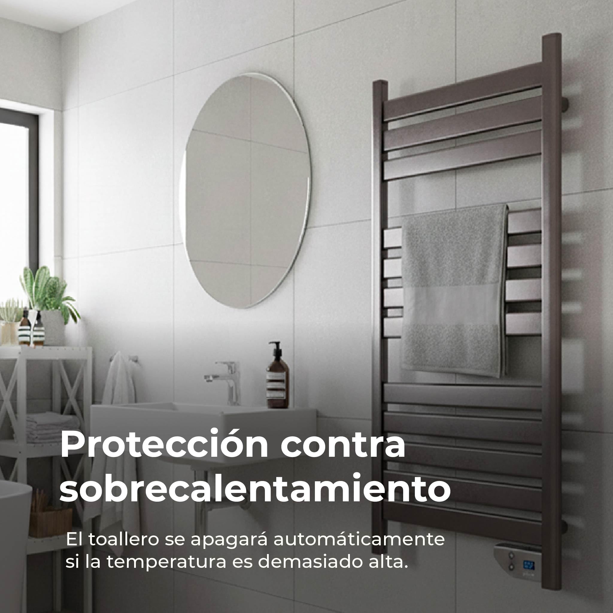 EVVO Toallero Eléctrico C500 Acero, 450W, hasta 8 m2, Bajo Consumo, Silencioso, Seguridad Sobrecalentamiento, Incluye Kit de Instalación, Antisalpicaduras, Temporizador 2 Horas (Acero)