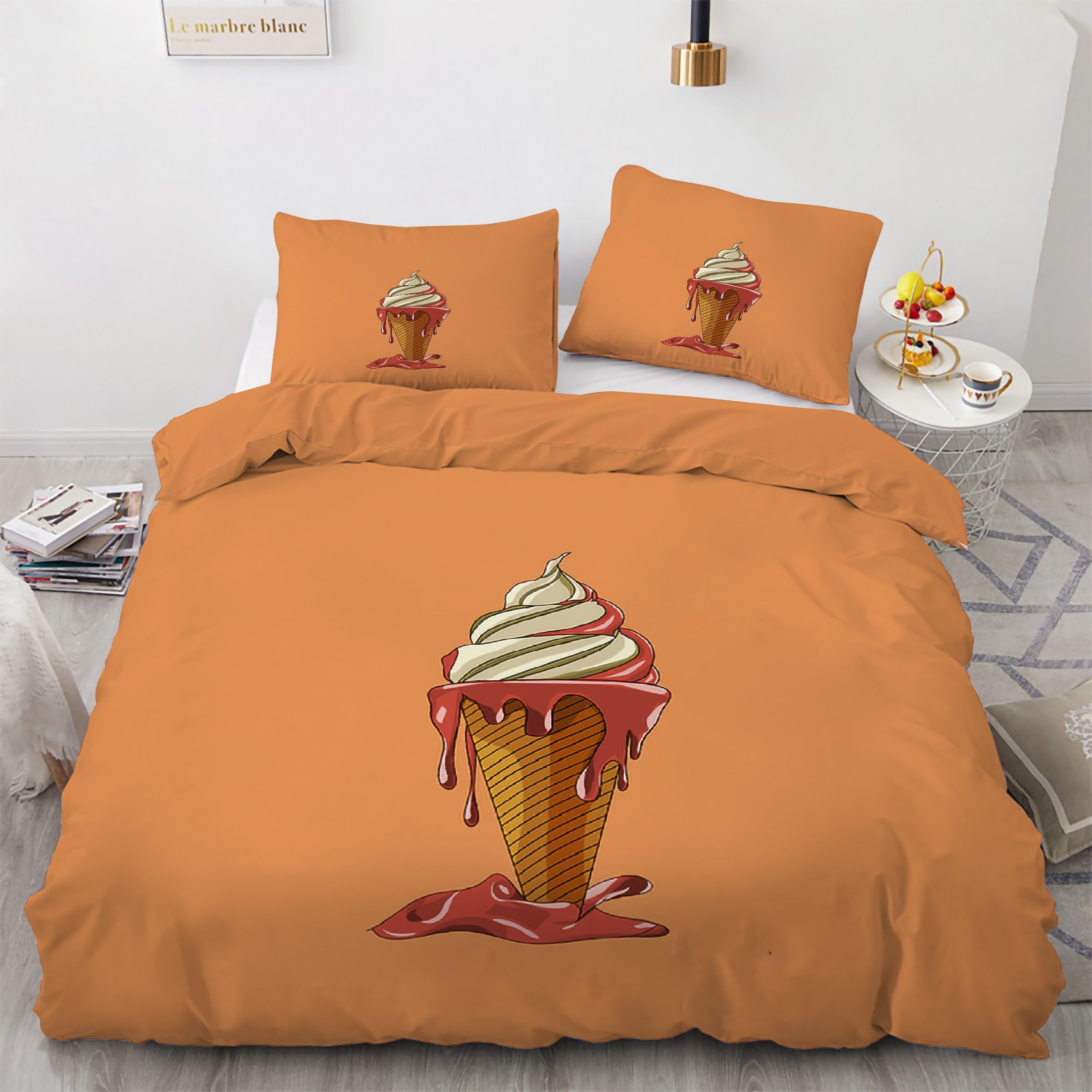 Ensemble de literie 3 pièces housse de couette 160x200 cm imprimé dessert coloré