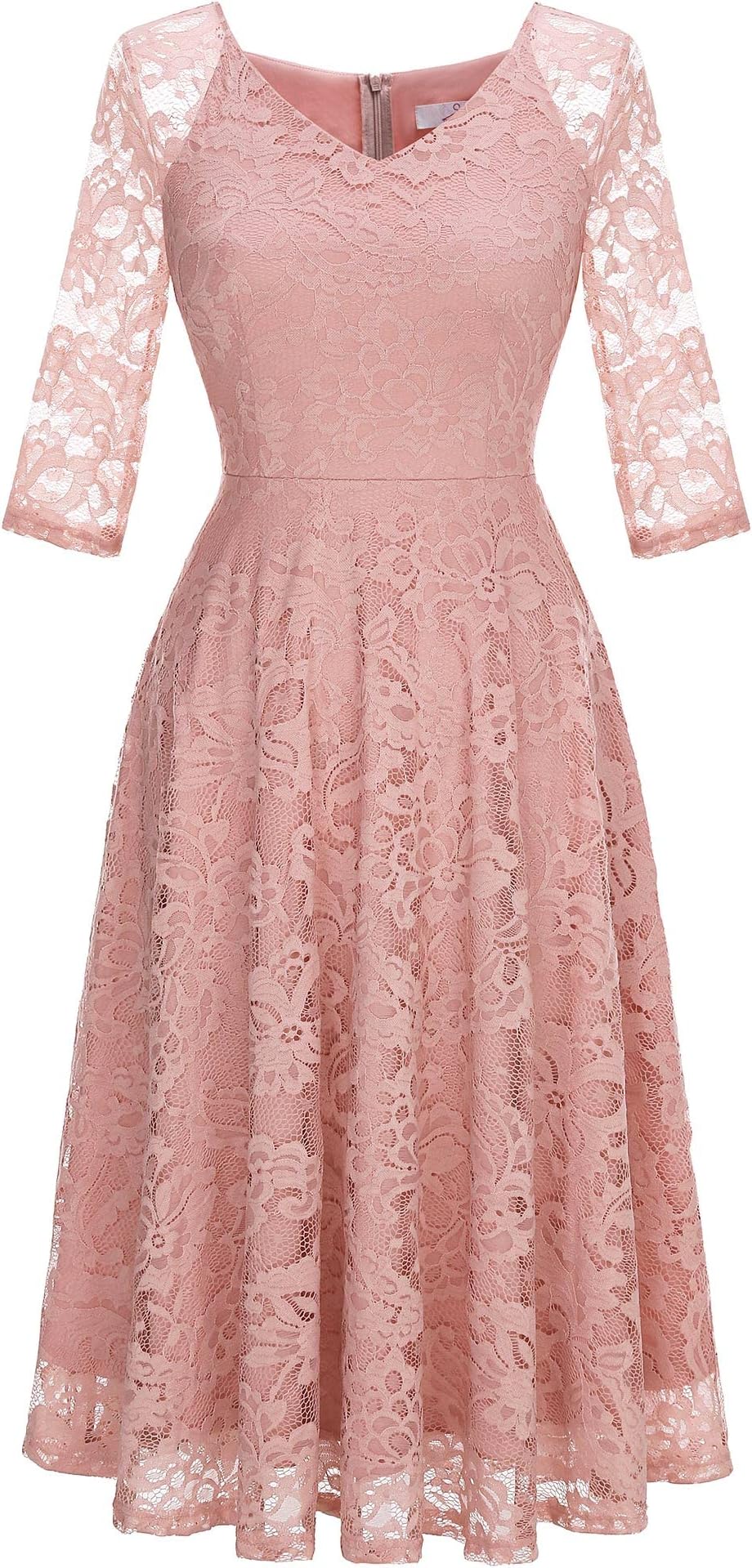 DressystarWomens Long-Sleeve Wedding Guest Dress A-Line Lace Formal Party Cocktail Midi Dress Prom Gown