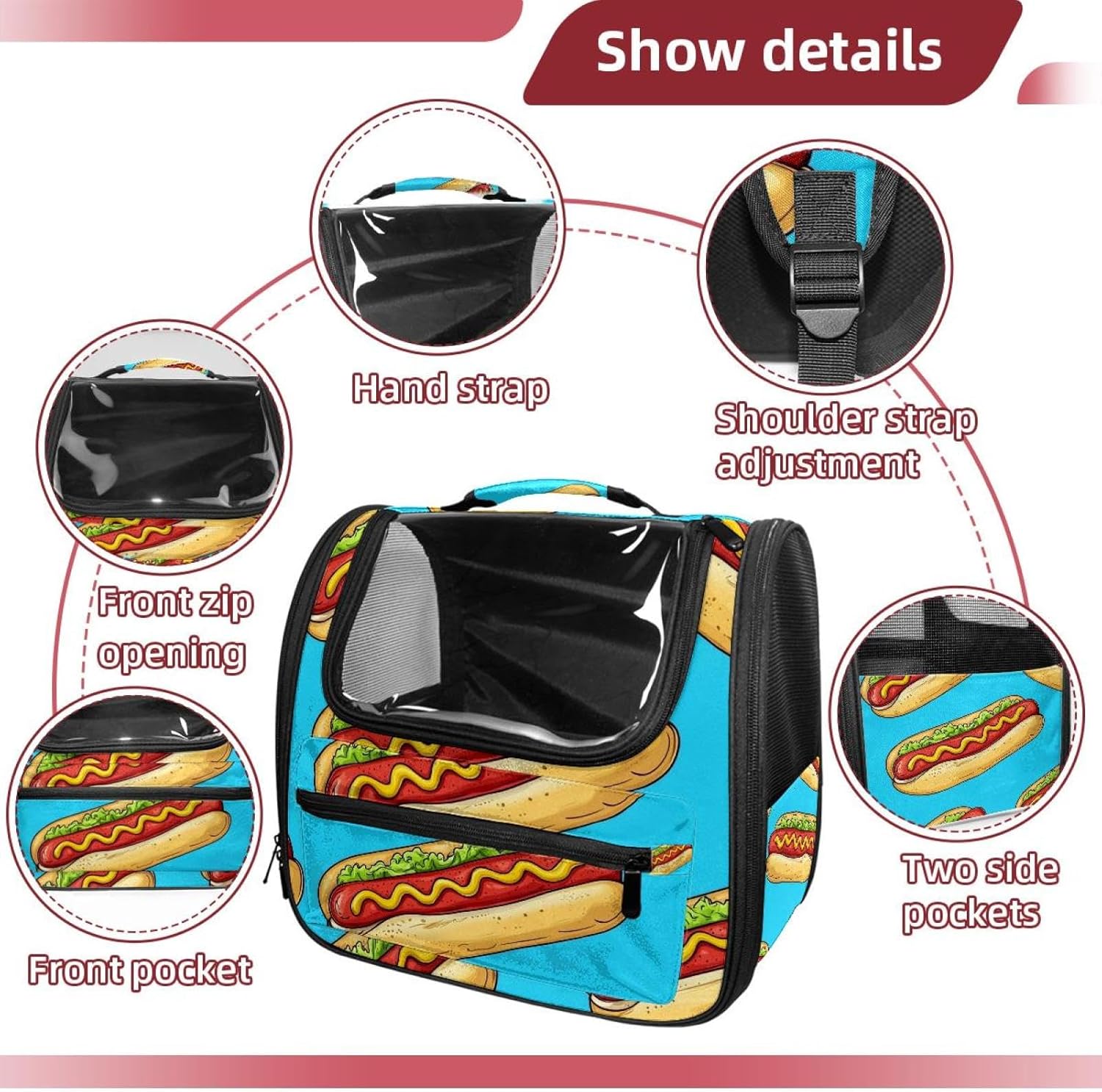 hot Dog Pet Carrier Airline Approved Soft Sided Portable Cozy Travel Pet Bag, Car Seat Safe Carrier for Cats and Dogs