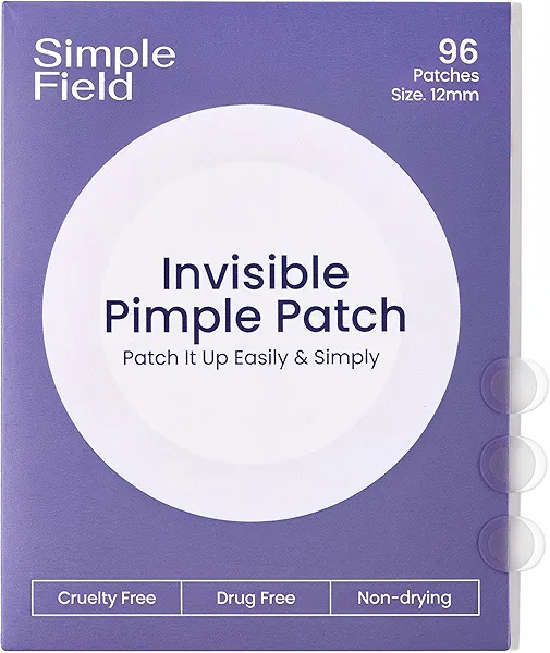 SimpleField Pimple Patches for Face (96 Count). Invisible Hydrocolloid Acne Patch for Blemishes, Zits, and Breakouts. Easy-to-Use Spot Cover for Day & Night, One Size - Medium (12mm)