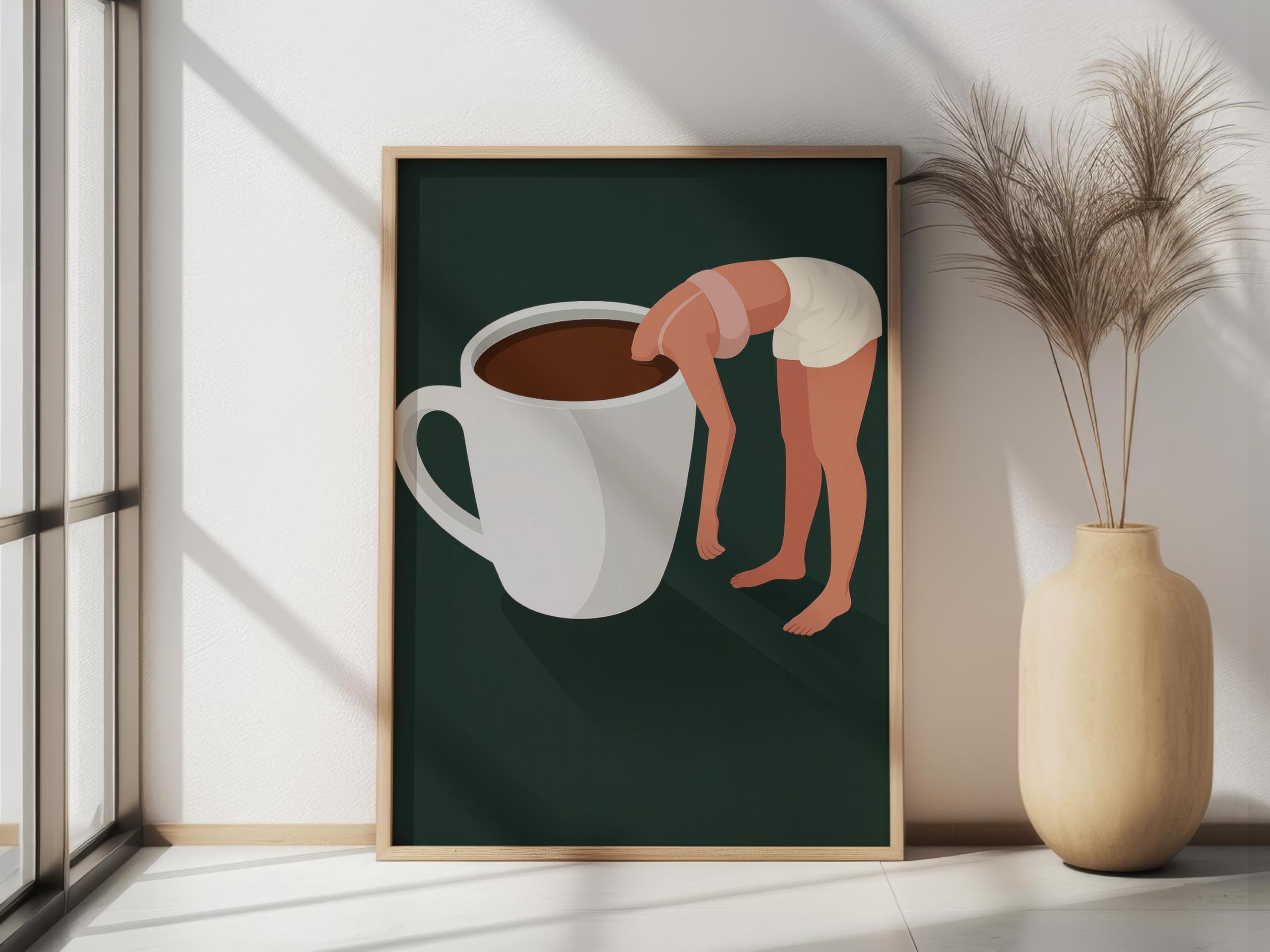 LMYCHENG Śmieszne nadruki Kawa Kobieta Kubek Plakat Na Płótnie Sztuka Ścienna Do Kuchni Biura Dekoracja (20 x 30 cm / Wewnętrzna rama)