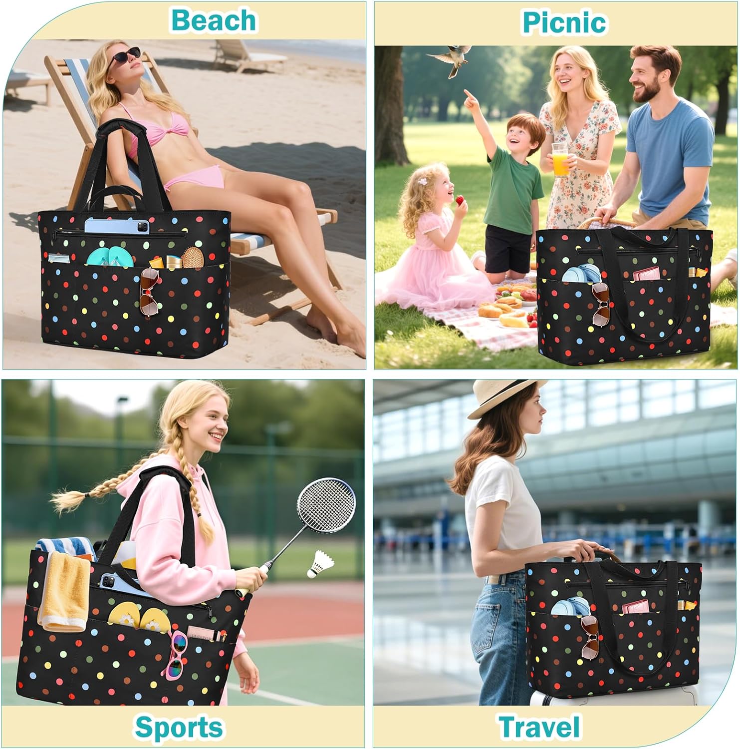 Extra Large Beach Bags for Women, Waterproof Beach Tote Bag with Zipper and Wet Pocket, Foldable Swim Pool Bag - Image 7