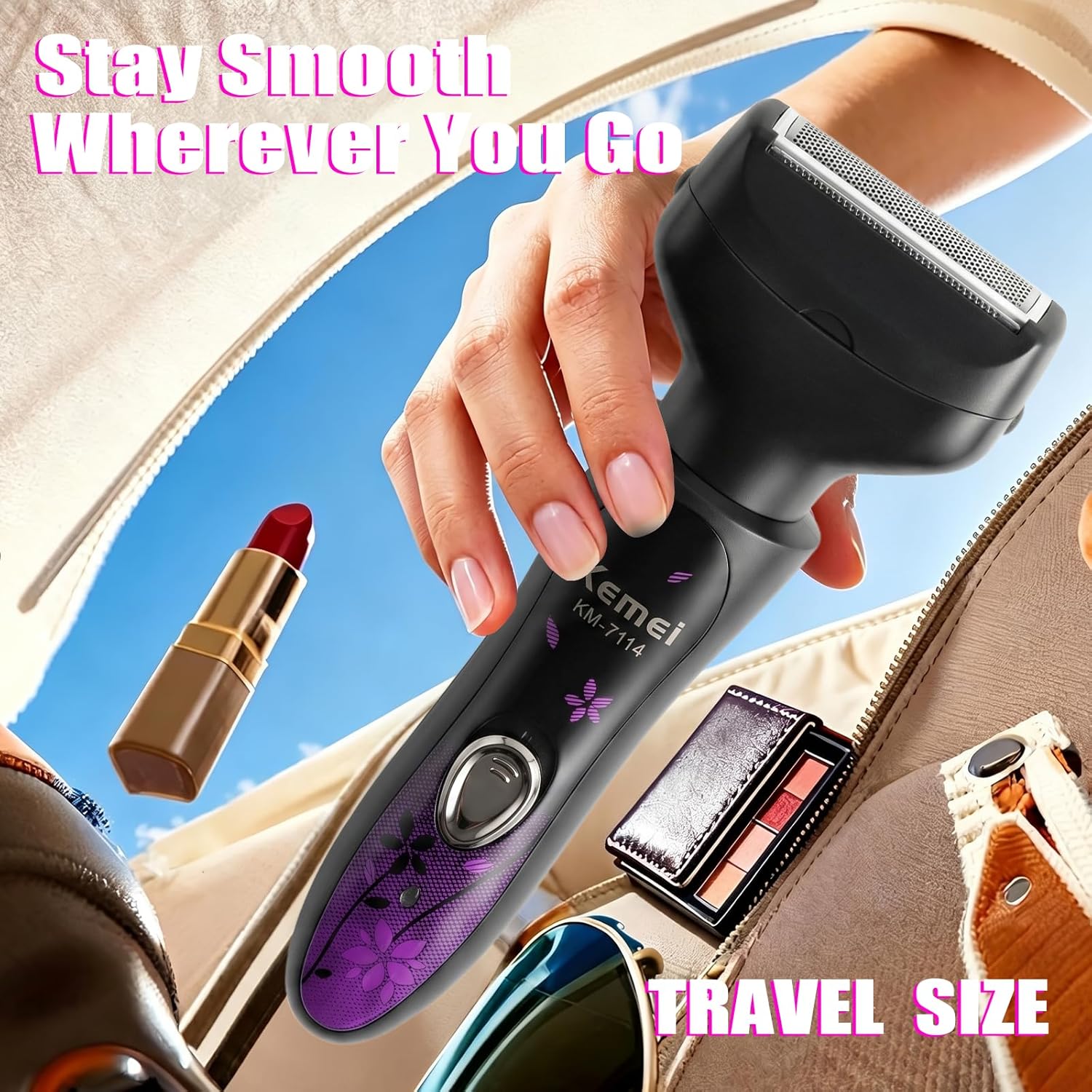 KEMEI 7114 Women's Electric Razor, 4-in-1 Painless Hair Remover for Face, Eyebrow, Nose & Bikini, Rechargeable Wet & Dry Lady Shaver, Black