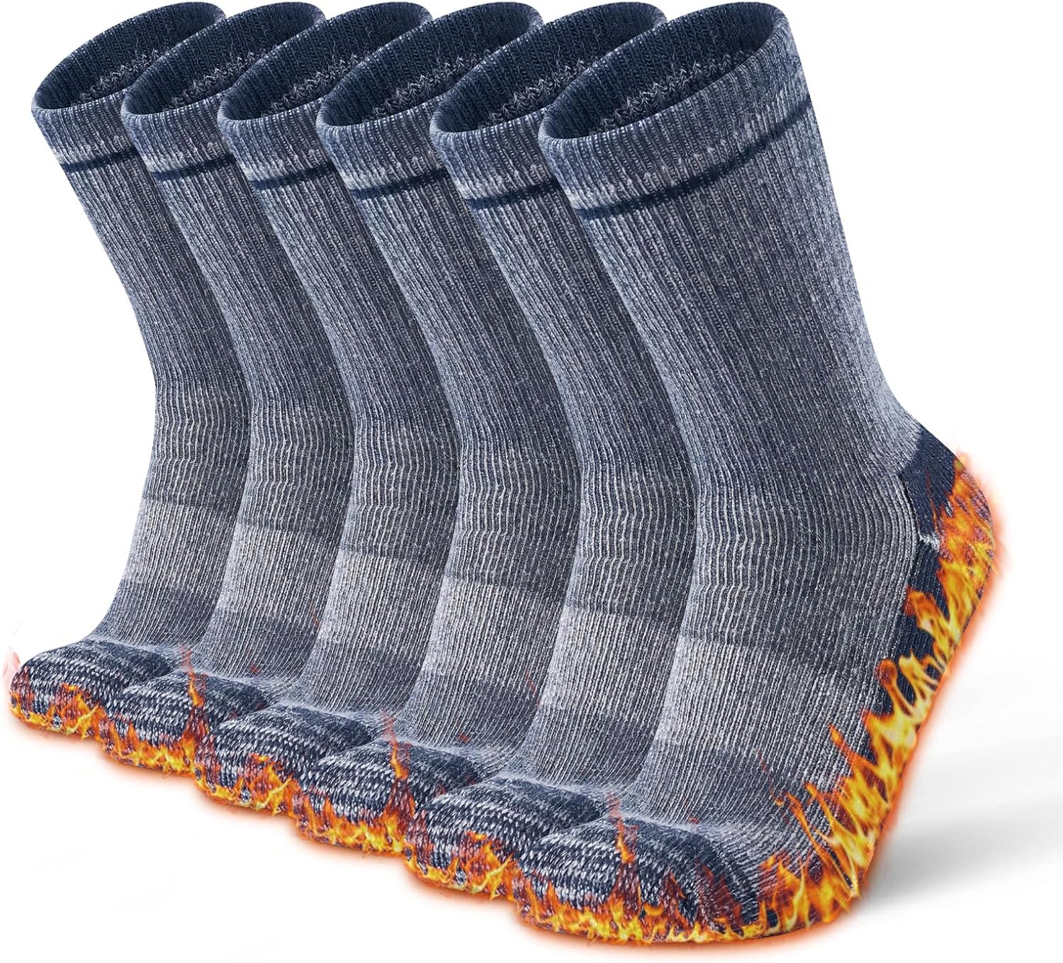 Men's Merino Wool Crew Socks,Black Thermal Winter Arch Support Socks for Hiking Walking Daily Wear,3 Pairs