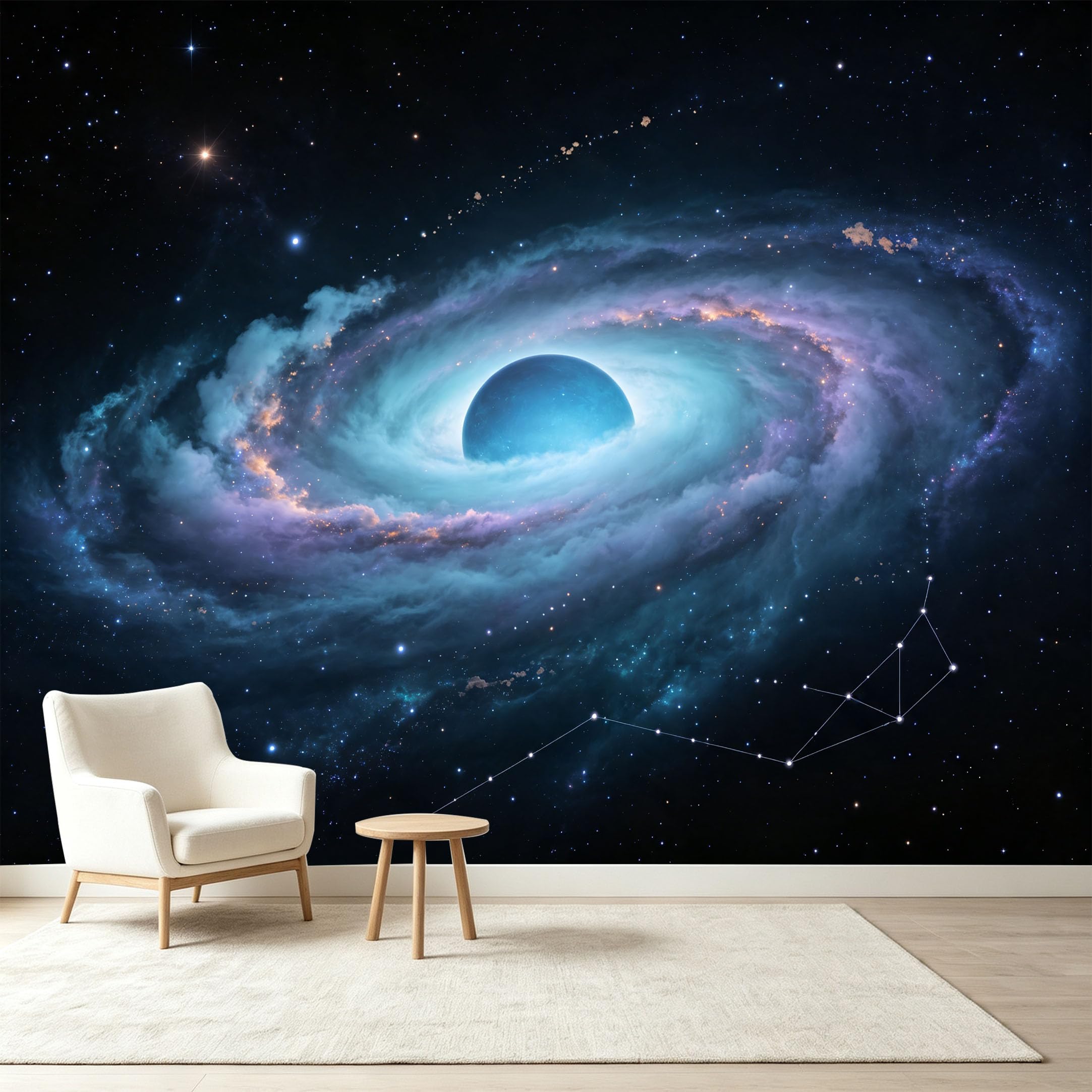 Custom Size Wall Murals Abstract Cosmic Nebula Galaxy Planet Space Starry Sky Self-Adhesive Wall Fabric Removable Wallpaper Wall Decor for Living Room Bedroom Bathroom