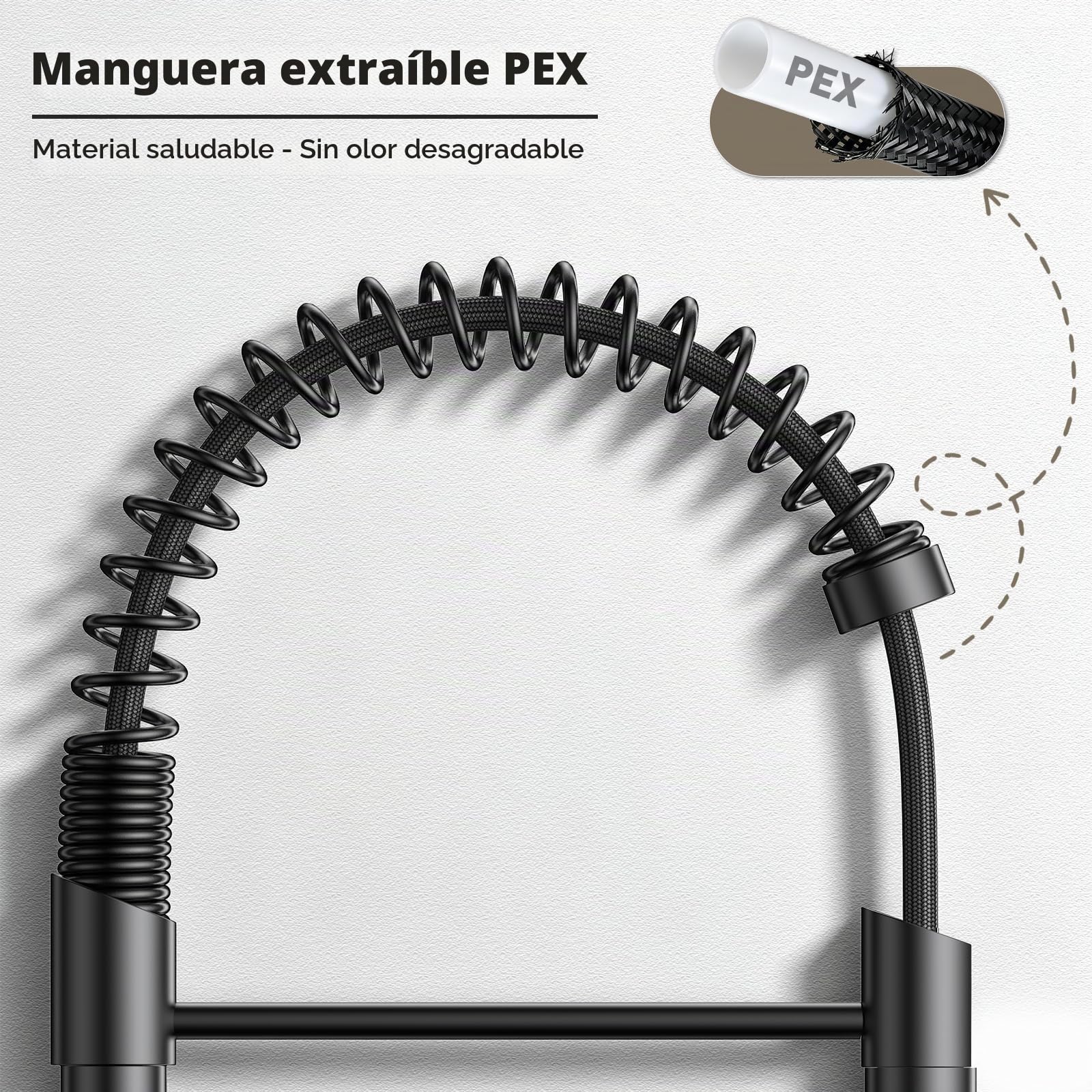 Grifo Cocina Extraible, Grifo Cocina Fregadero 360° Giratorio Con Dos Modos De Salida De Agua Grifo De Cocina,Grifo Monomando Cocina Mezclador De Arco Alto Acero Inoxidable 304 Cepillado (Negro)