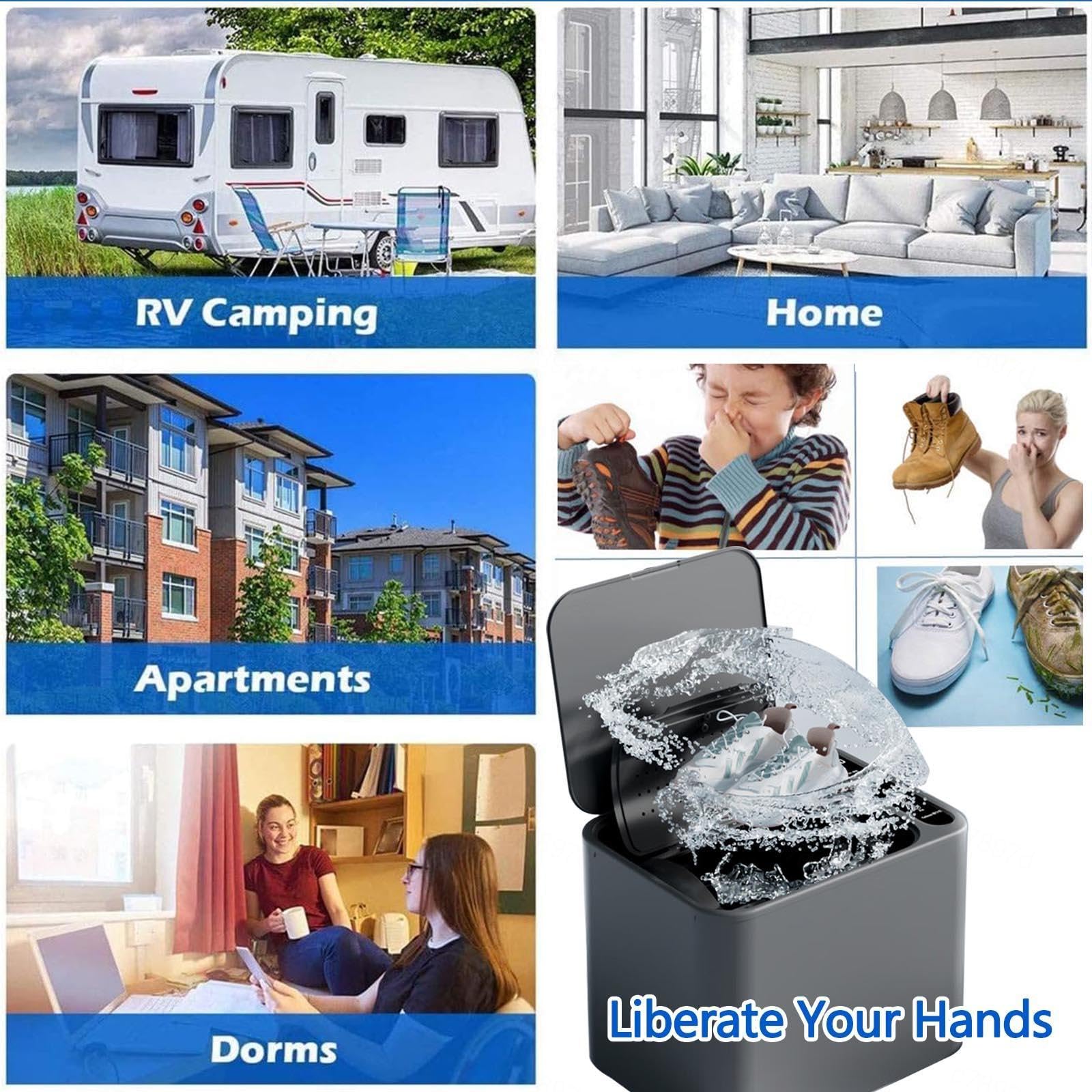 Lavadora de zapatos portátil con eliminación de olores, mini lavadora semiautomática para apartamentos, casas rodantes y dormitorios.