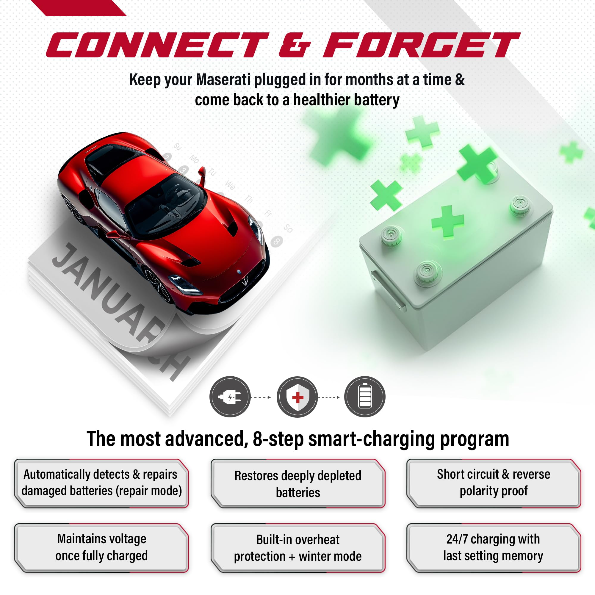 JMR Battery Charger for Maserati MC20 GranTurismo Levante Quattroporte Grecale Ghibli GranCabrio All Models Trickle Charger Conditioner Maintainer (12V Cig Port, No Lithium Mode)