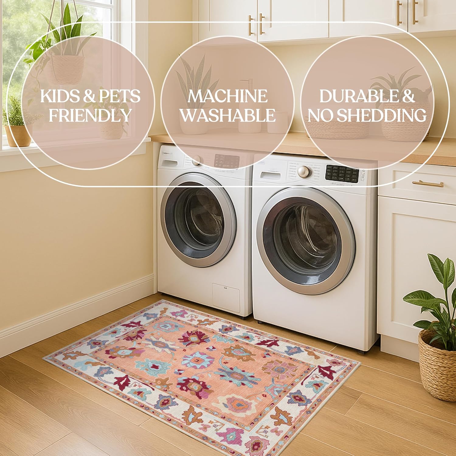 Orange Oushak Runner Rug, Modern Runners, Vintage, Turkish, Eclectic, Floral, Pastel, Washable, Runner for Hallway, Kitchen, Bedroom, Bathroom, 2'5"x9'8"