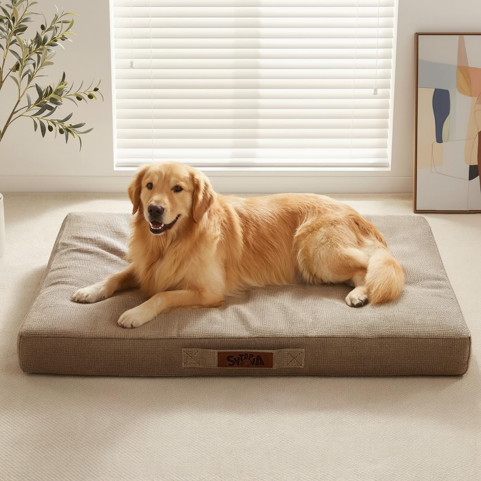 Sytopia Indestructible Dog Bed, 42" XL Chew Proof Dog Bed for Extra Large Dogs (90 lbs), Durable Waterproof Pet Bed, Chew Resistant Dog Crate Pad, Washable Cover, Indoor & Outdoor Use, Brown